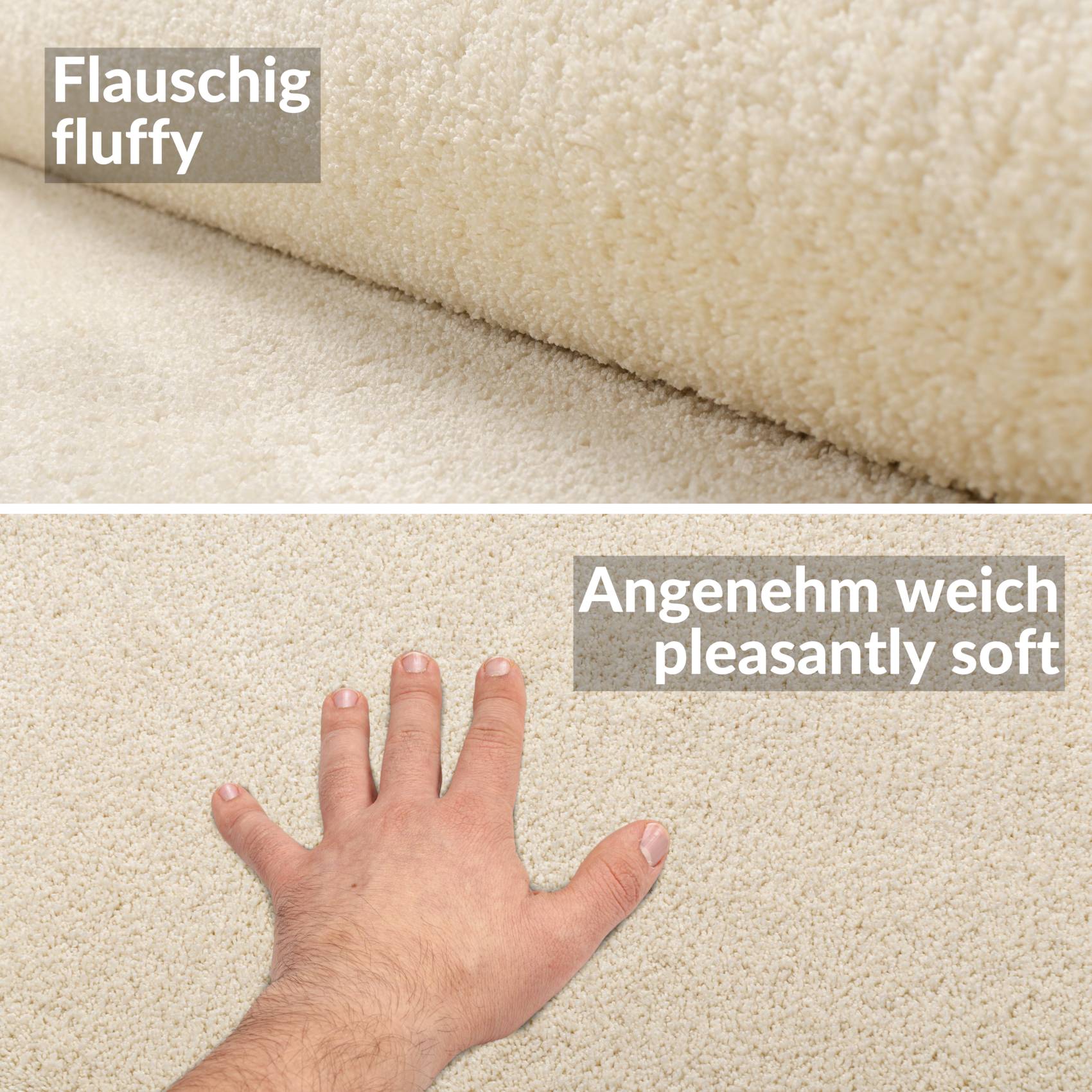 Teppich Wohnzimmer Kurzflor Teppich Getuftet Teppichboden Sweethome 3 Farben Breite 100cm – Creme-Weiß, 400x100cm