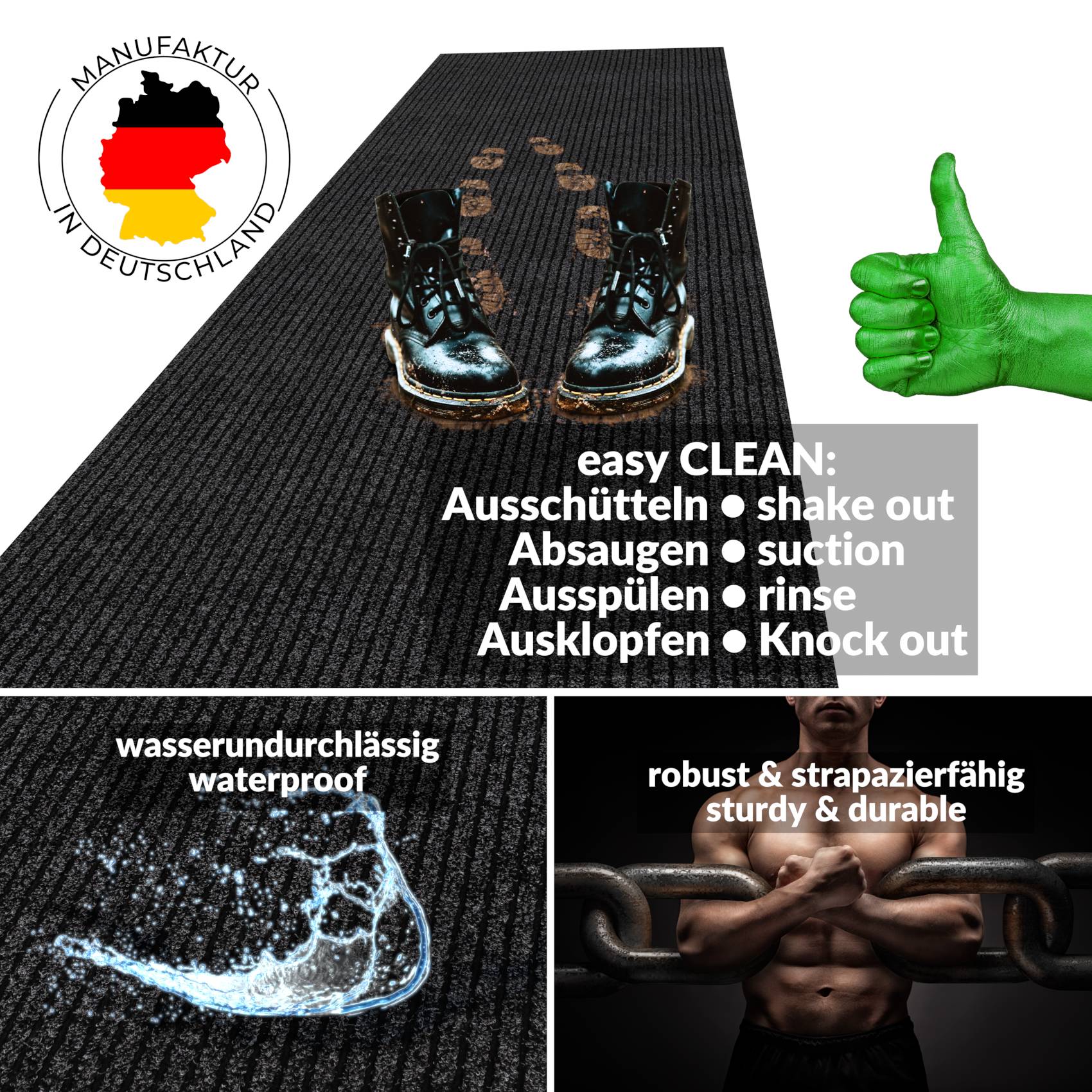 Teppichboden Flur Läufer Teppichläufer Büroläufer Meterware SMER 100cm Breite – Schwarz, 500x100cm