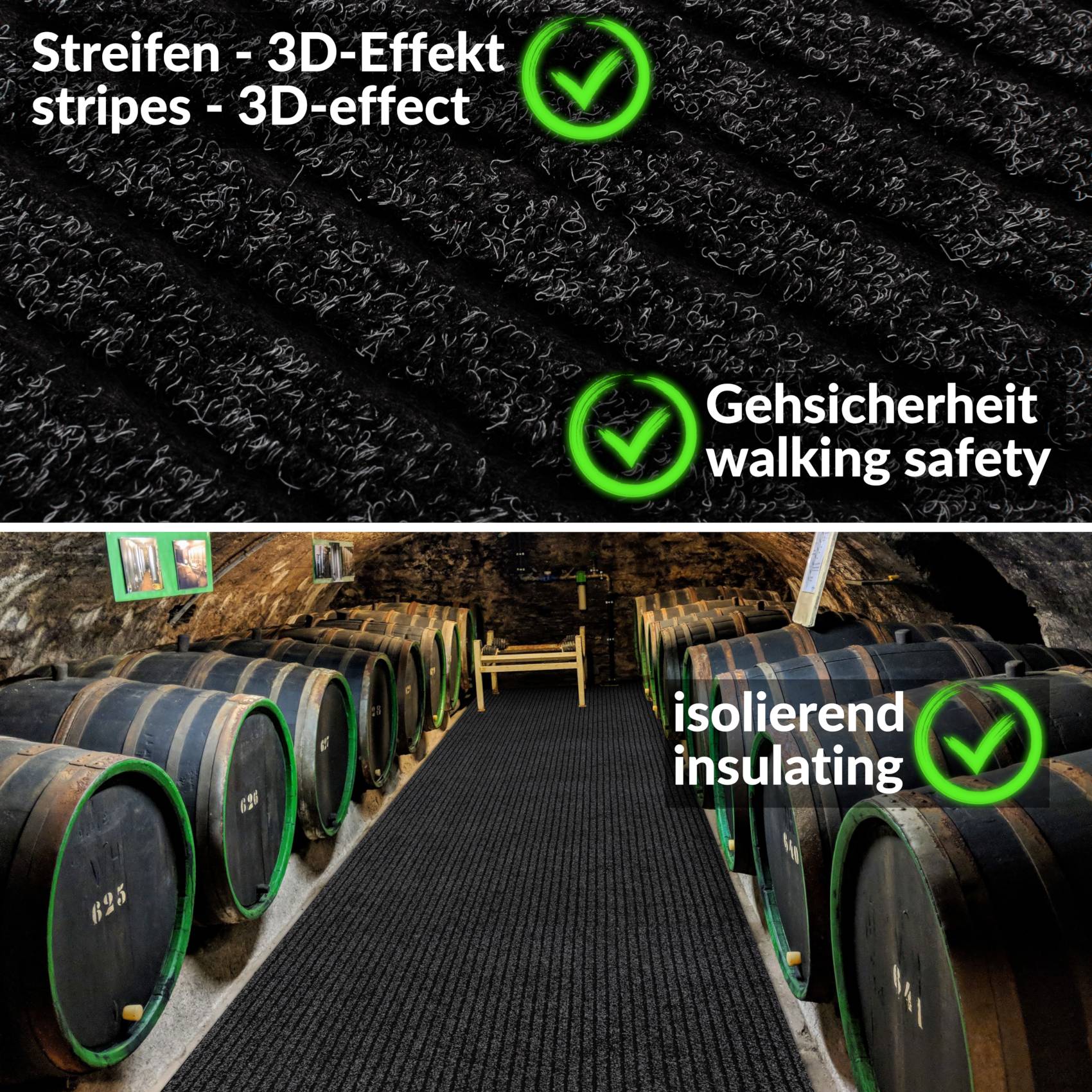 SMERSCHW_50 Teppichboden Flur Läufer Teppichläufer Büroläufer Meterware SMER 100cm Breite – Schwarz, 500x100cm