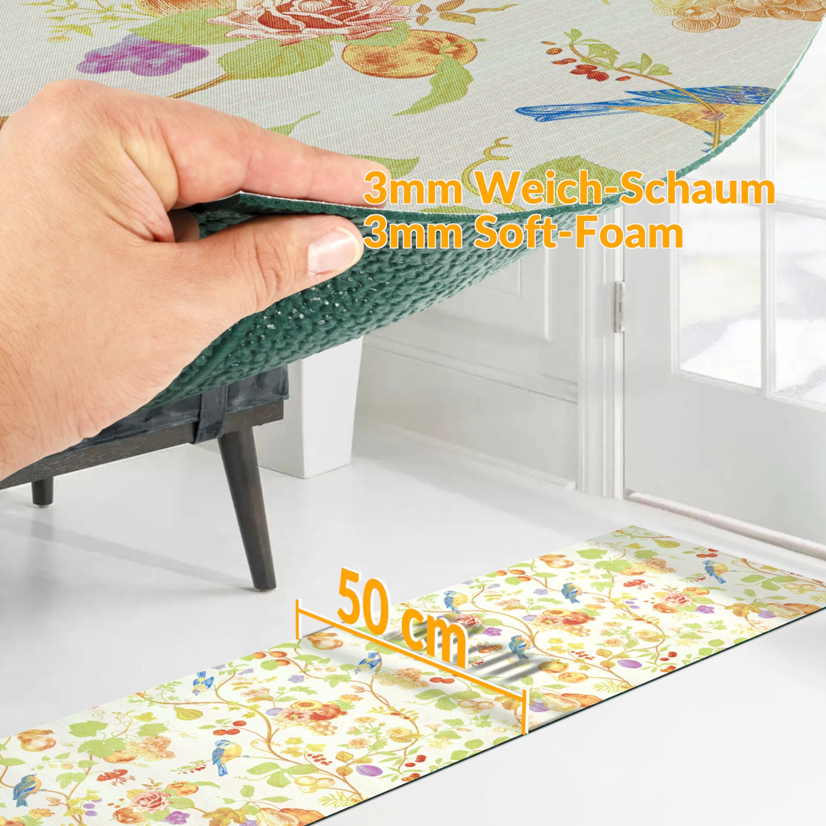 SPRINT11_23-jpg Küchenläufer waschbar Textil + PVC Küchenteppich rutschfest Sprinty Botanic Mehrfarbig 50cm Breit