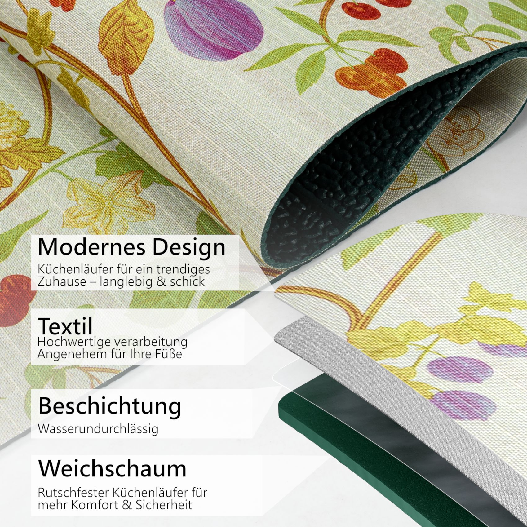 SPRINT11_60-jpg Küchenläufer waschbar Textil + PVC Küchenteppich rutschfest Sprinty Botanic Mehrfarbig 50cm Breit