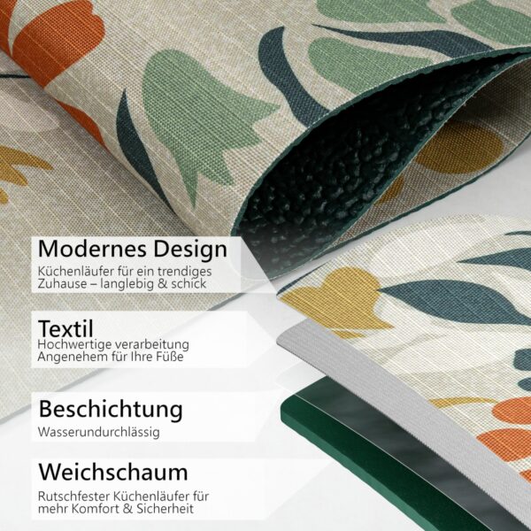 Küchenläufer waschbar Textil + PVC Küchenteppich rutschfest Sprinty Prato Mehrfarbig 50cm Breit – 100x52cm