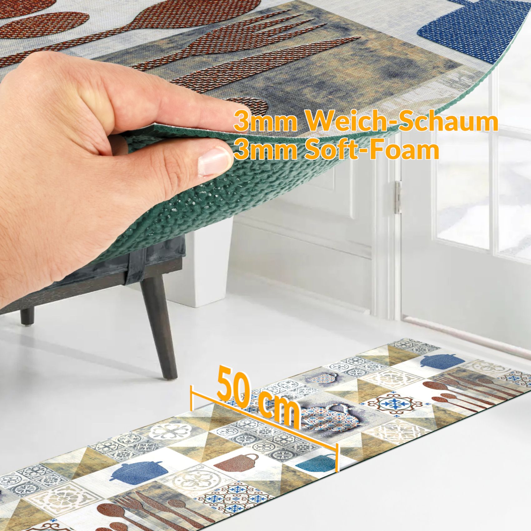 SPRINT14_23-jpg Küchenläufer waschbar Textil + PVC Küchenteppich rutschfest Sprinty Chicco Doro Mehrfarbig 50cm Breit