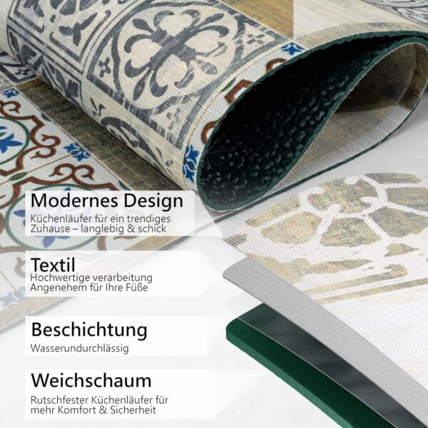 Küchenläufer waschbar Textil + PVC Küchenteppich rutschfest Sprinty Chicco Doro Mehrfarbig 50cm Breit – 100x52cm