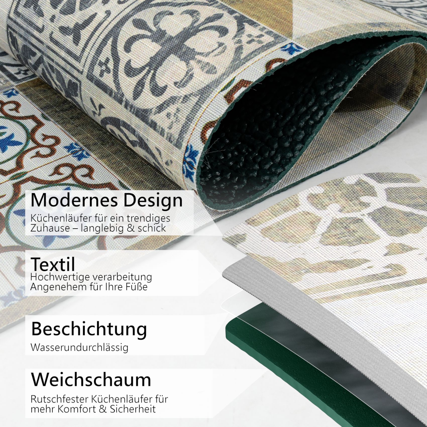 SPRINT14_60-jpg Küchenläufer waschbar Textil + PVC Küchenteppich rutschfest Sprinty Chicco Doro Mehrfarbig 50cm Breit