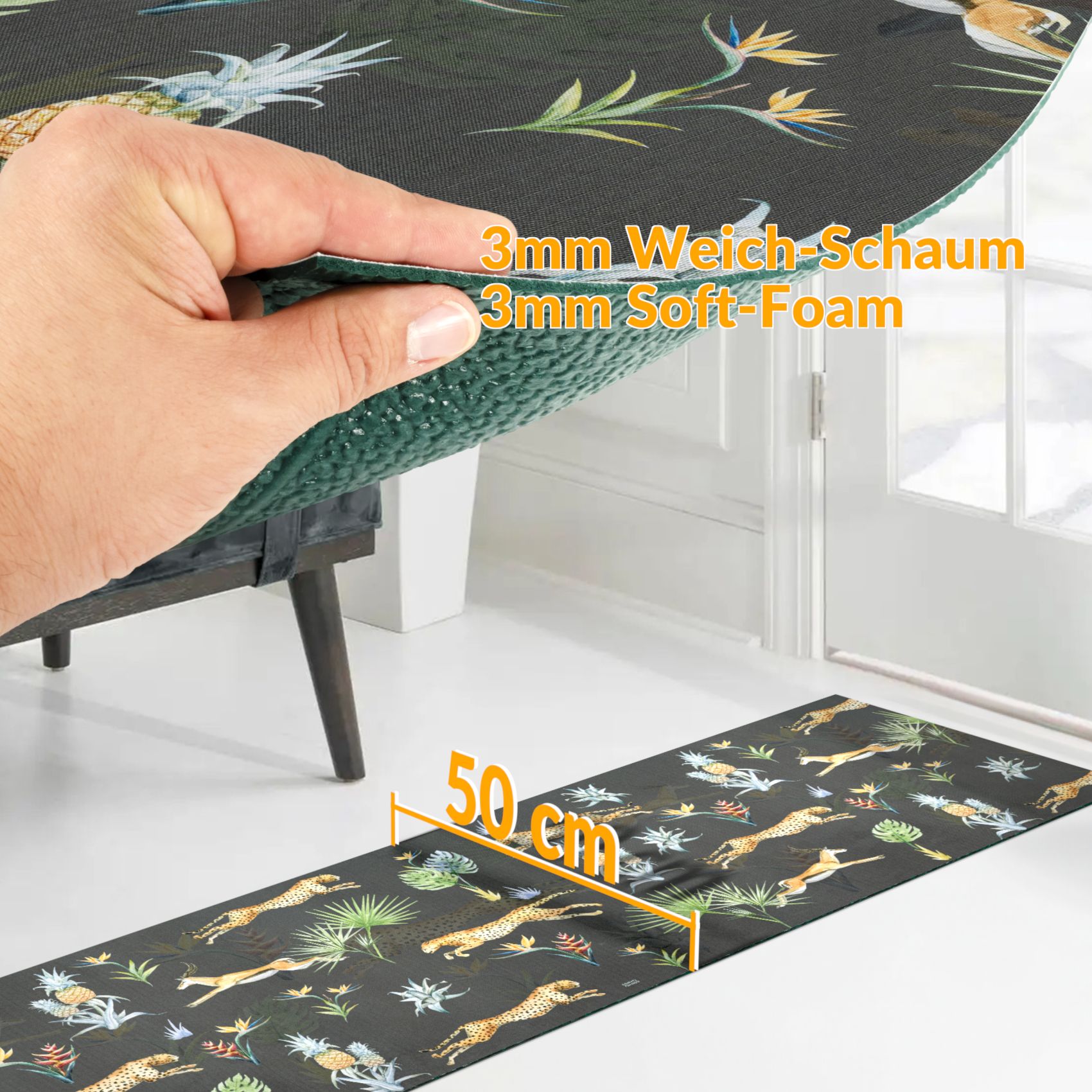 Küchenläufer waschbar Textil + PVC Küchenteppich rutschfest Sprinty Indonesia Mattone Rot 50cm Breit