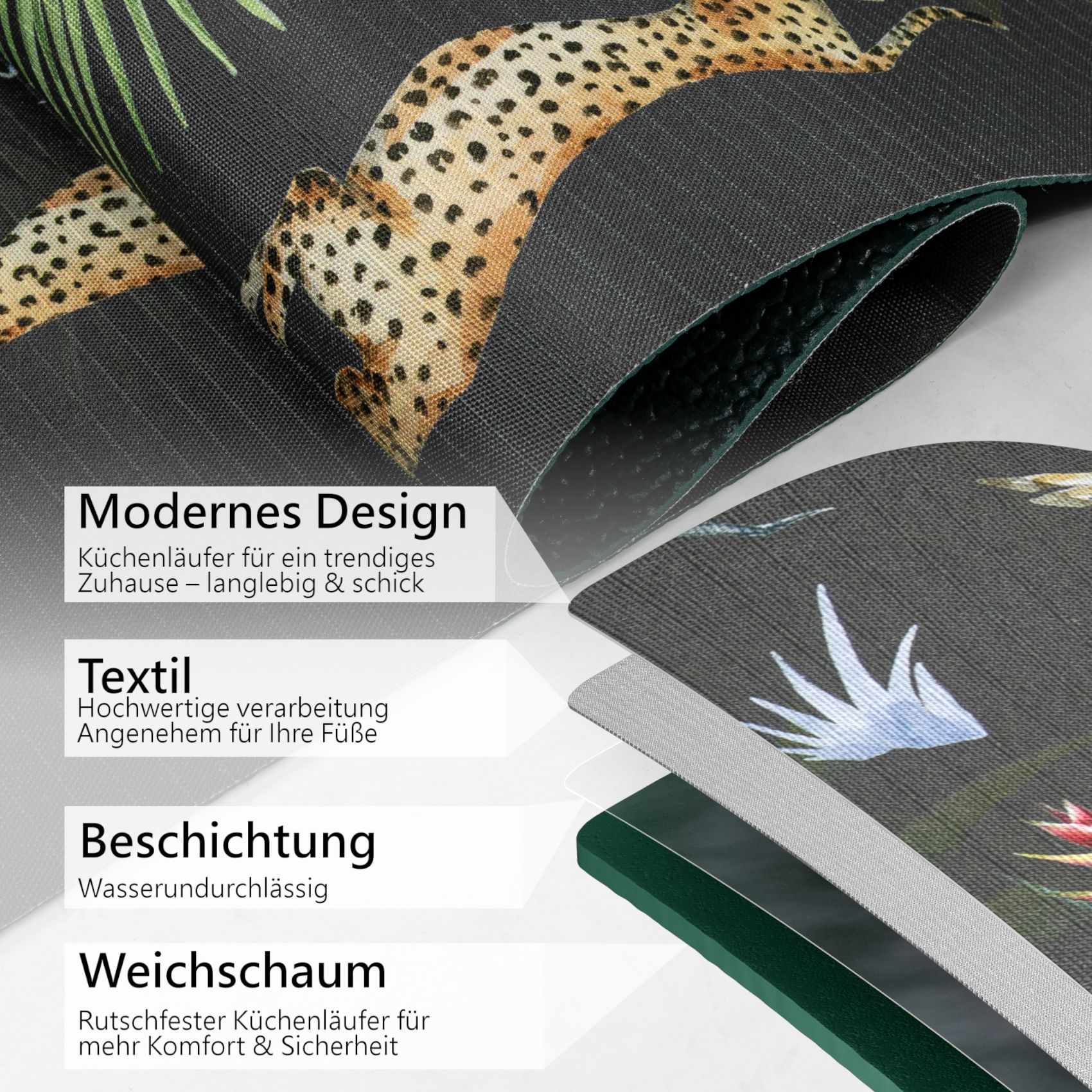 Küchenläufer waschbar Textil + PVC Küchenteppich rutschfest Sprinty Indonesia Mattone Rot 50cm Breit