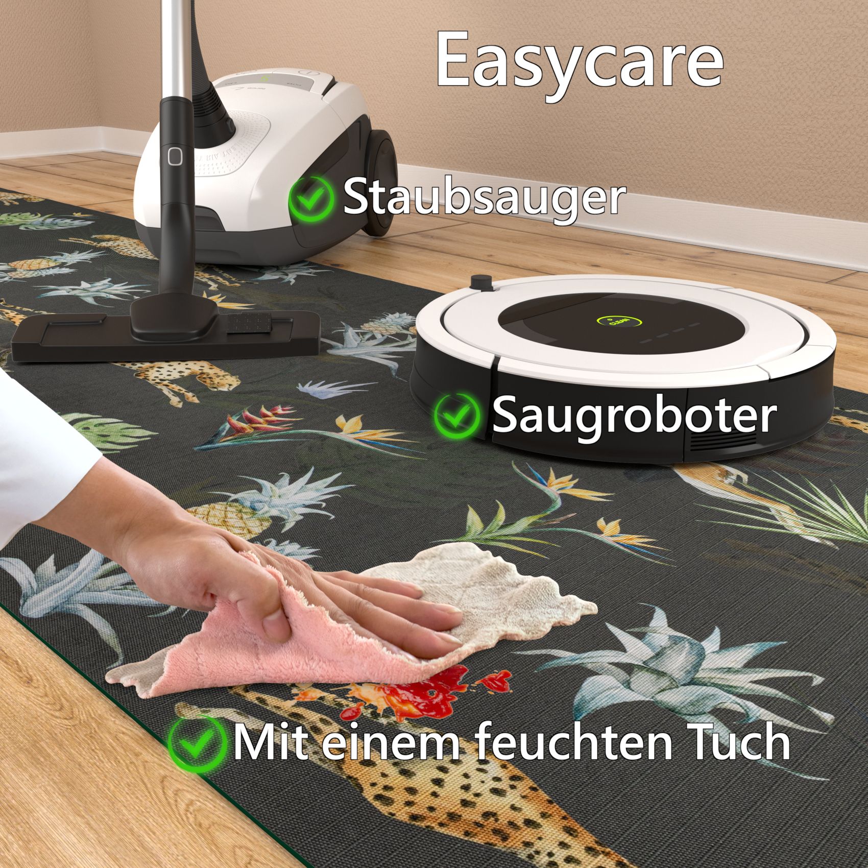 Küchenläufer waschbar Textil + PVC Küchenteppich rutschfest Sprinty Indonesia Mattone Rot 50cm Breit