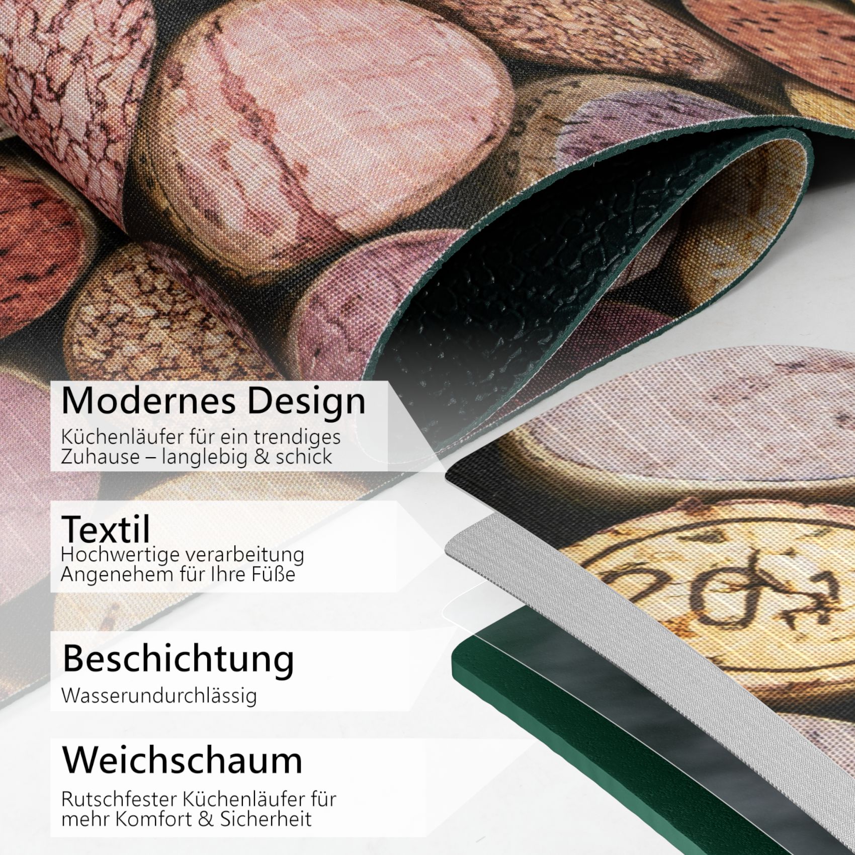 Küchenläufer Küchenteppich Läufer Flur Teppichläufer Sprinty Malaga Mehrfarbig 50cm Breit