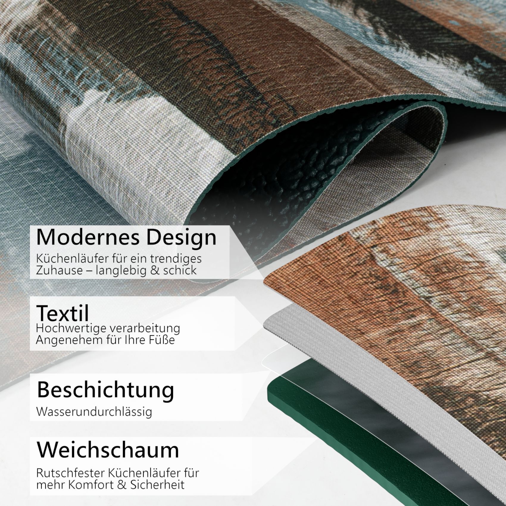 Küchenläufer Küchenteppich Läufer Flur Teppichläufer Sprinty Panarea Mehrfarbig 50cm Breit