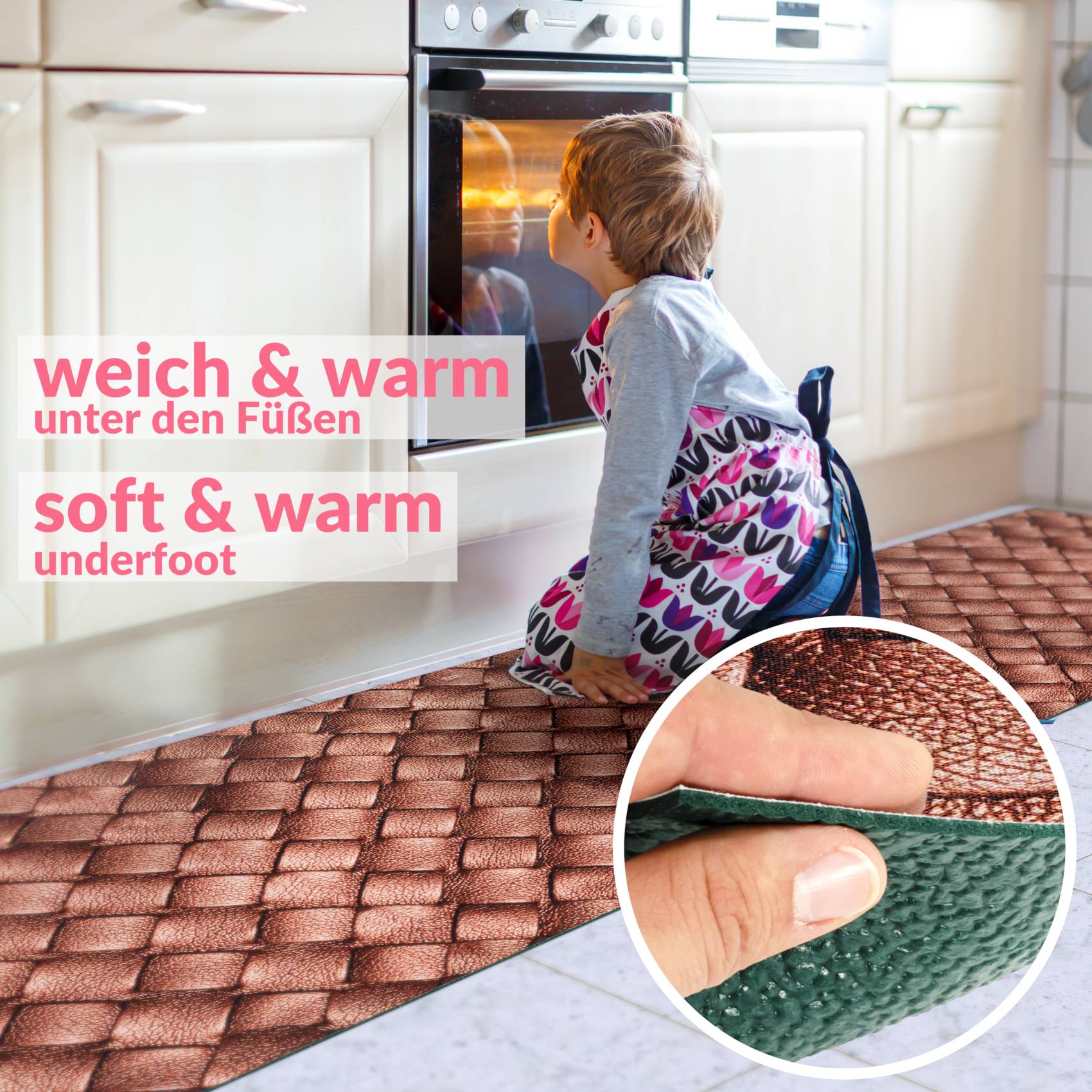 Küchenläufer waschbar Küchenteppich rutschfest Sprinty Leder 52cm Breite