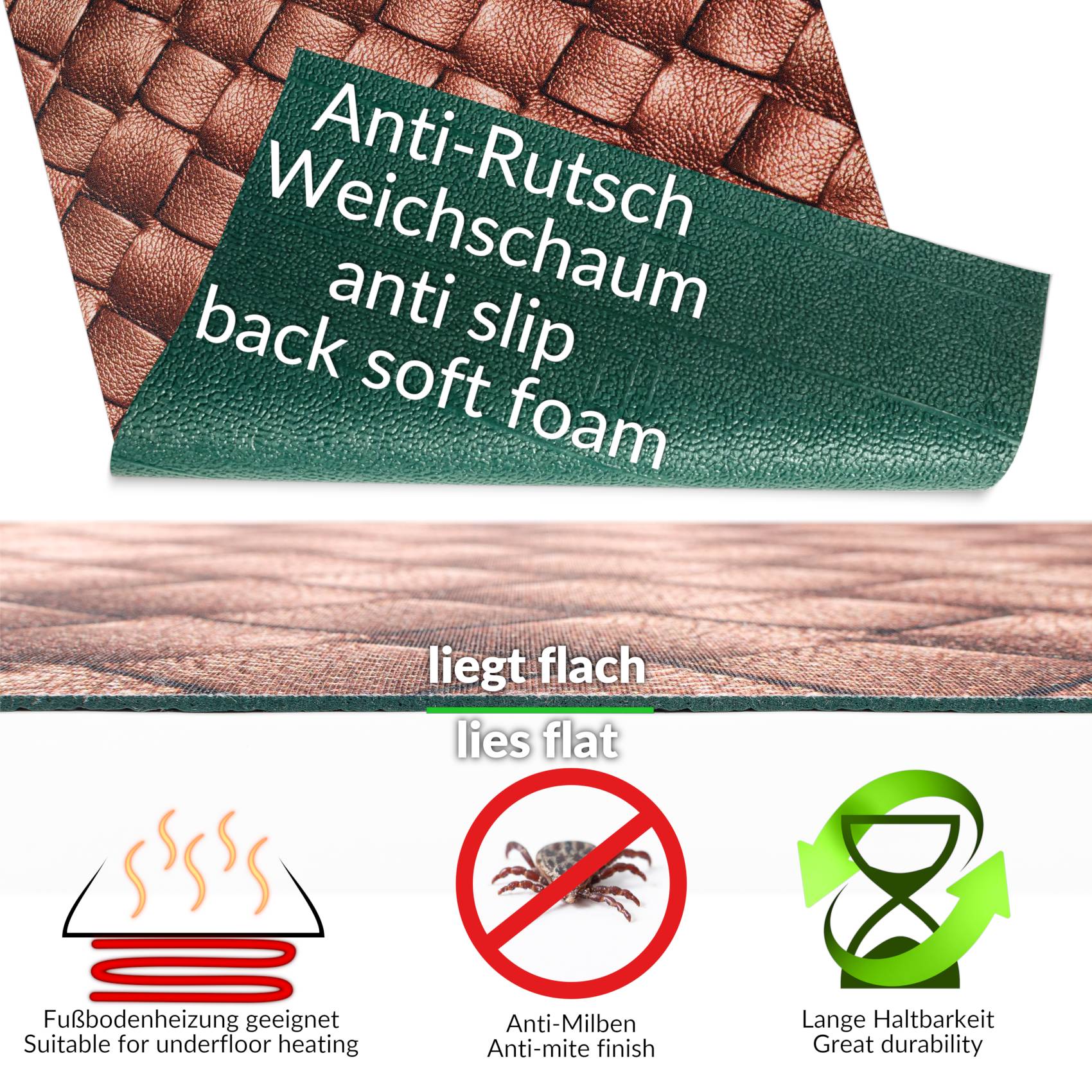 Küchenläufer waschbar Küchenteppich rutschfest Sprinty Leder 52cm Breite