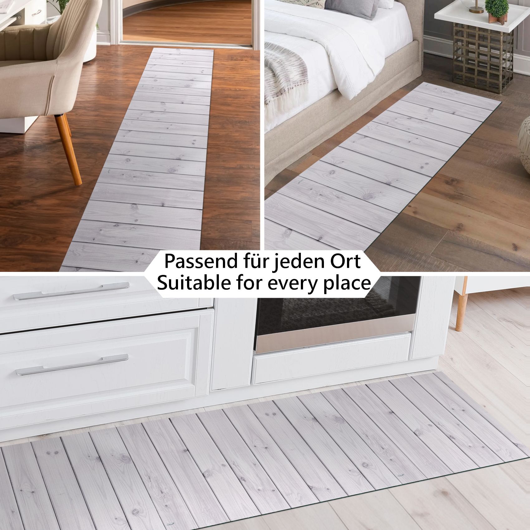 Küchenläufer waschbar Küchenteppich rutschfest Sprinty Holz Grau 52cm Breite