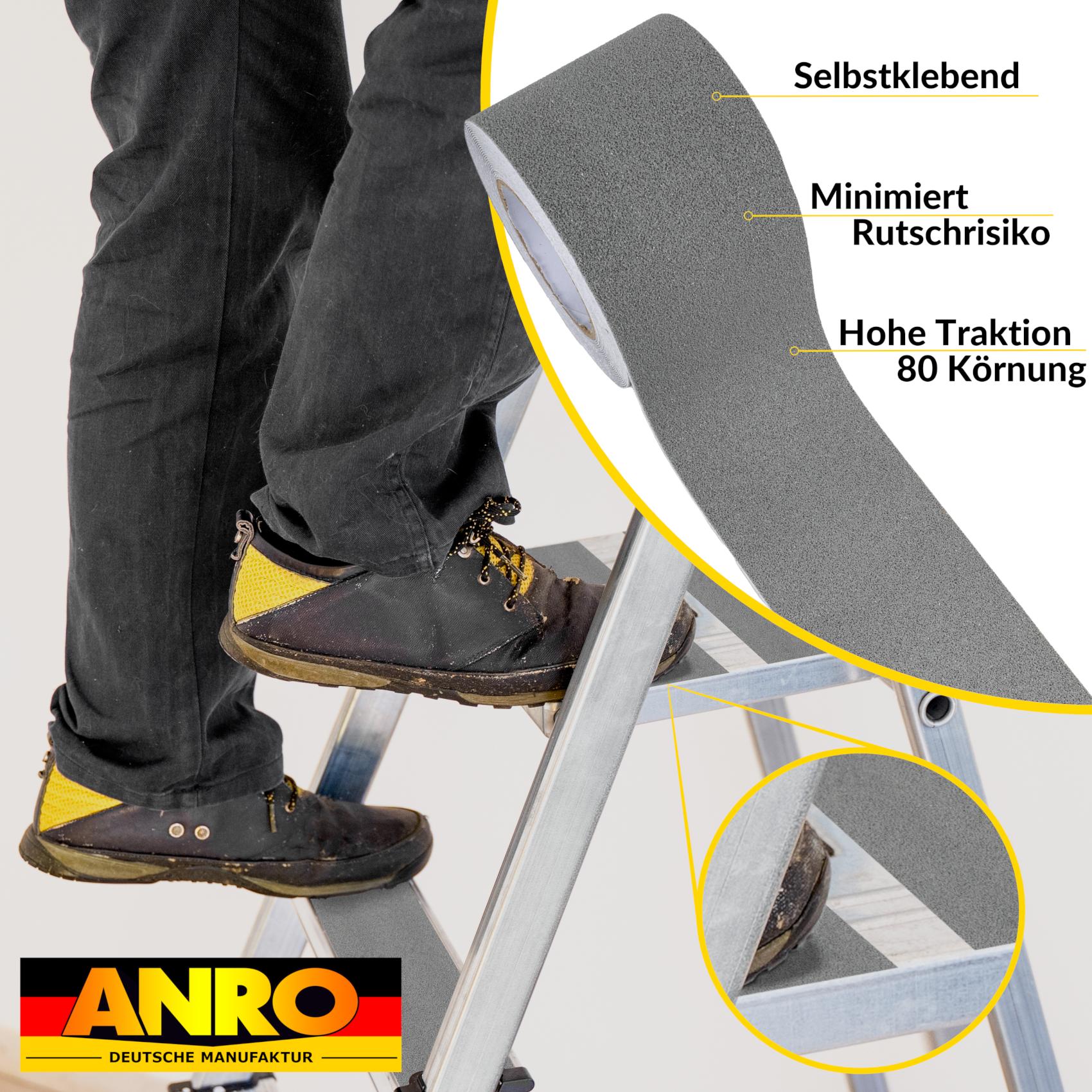 KB-GRAU-05_30 Antirutsch Klebeband selbstklebend anti-rutsch Tape Band Klebestreifen FixoFlex Breite 5 & 10cm Grau 10m Rolle