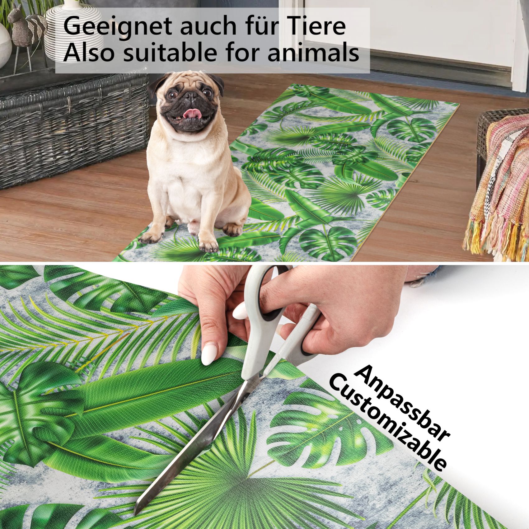 BRHF4405_20 Küchenläufer Küchenteppich Flurteppich Palmenblätter Grün Teppichläufer Läufer rutschfest