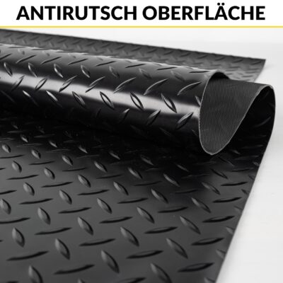 PVC Bodenbelag Meterware Antirutschmatte Vinylboden Rollenware Stärke1,5mm 100cm Breite Tränenblech Schwarz Breite 100cm