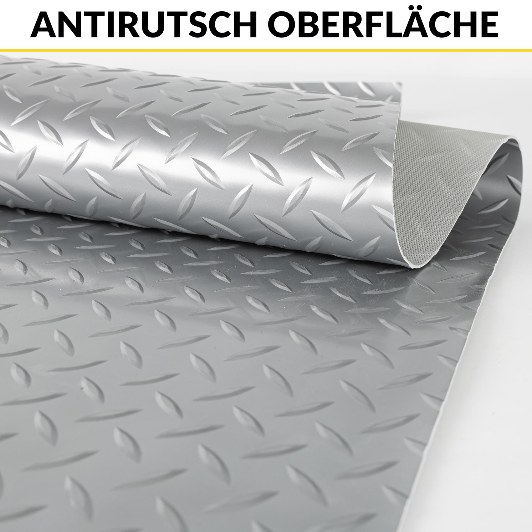 PVC Bodenbelag Meterware Antirutschmatte Vinylboden Rollenware Stärke1,5mm 100cm Breite Tränenblech Silber Breite 100cm