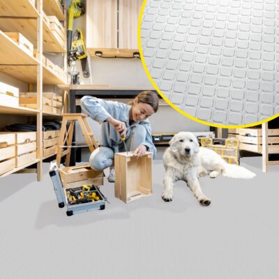 PVC Bodenbelag Meterware Dionis Antirutschmatte Vinylboden Rollenware Stärke 1,5mm Karo Silber Breite 100cm
