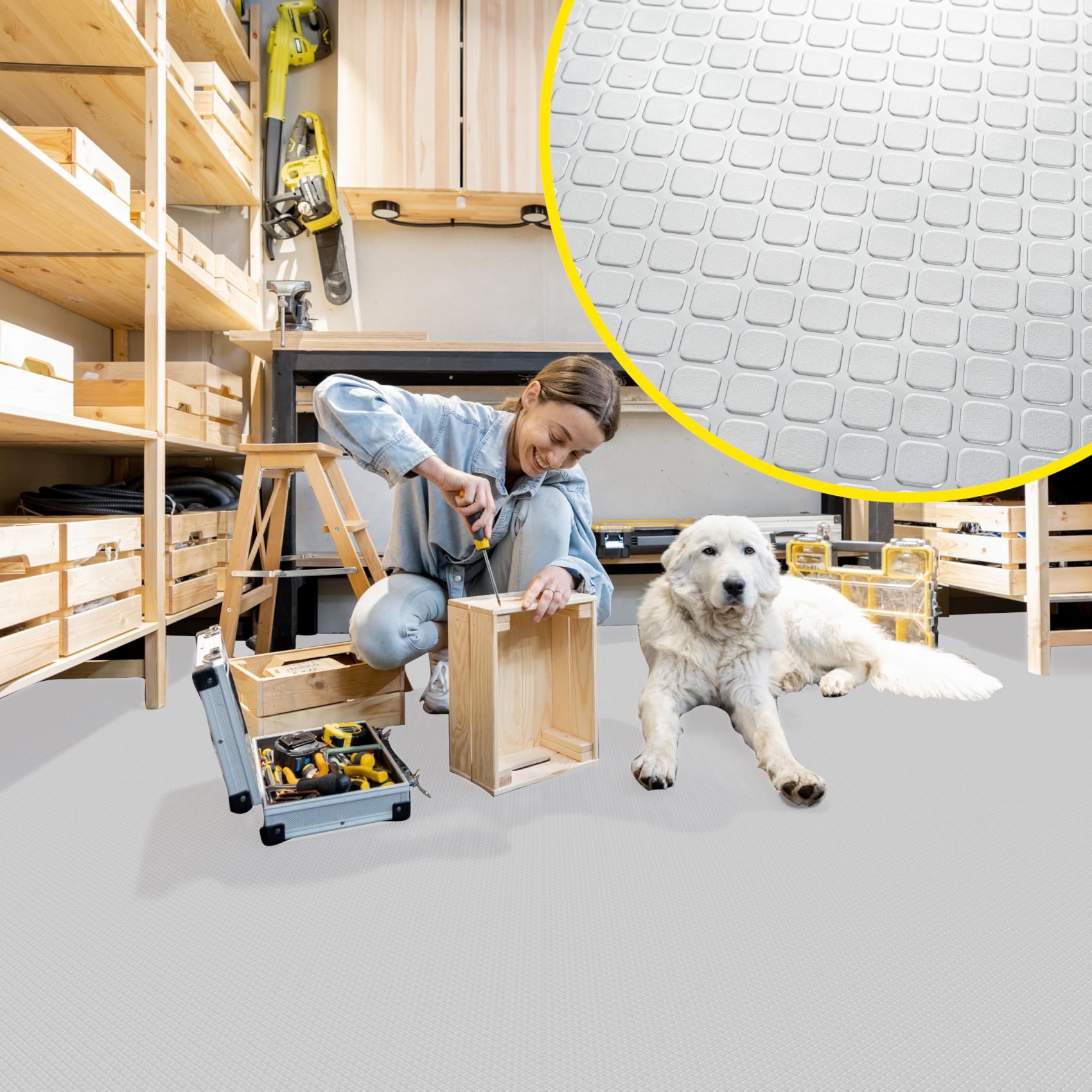 DIO-KAR-SIL_40 PVC Bodenbelag Meterware Dionis Antirutschmatte Vinylboden Rollenware Stärke 1,5mm Karo Silber Breite 100cm