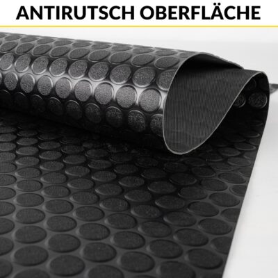 PVC Bodenbelag Meterware Antirutschmatte Vinylboden Rollenware Stärke 1,5mm Noppen Schwarz Breite 100cm
