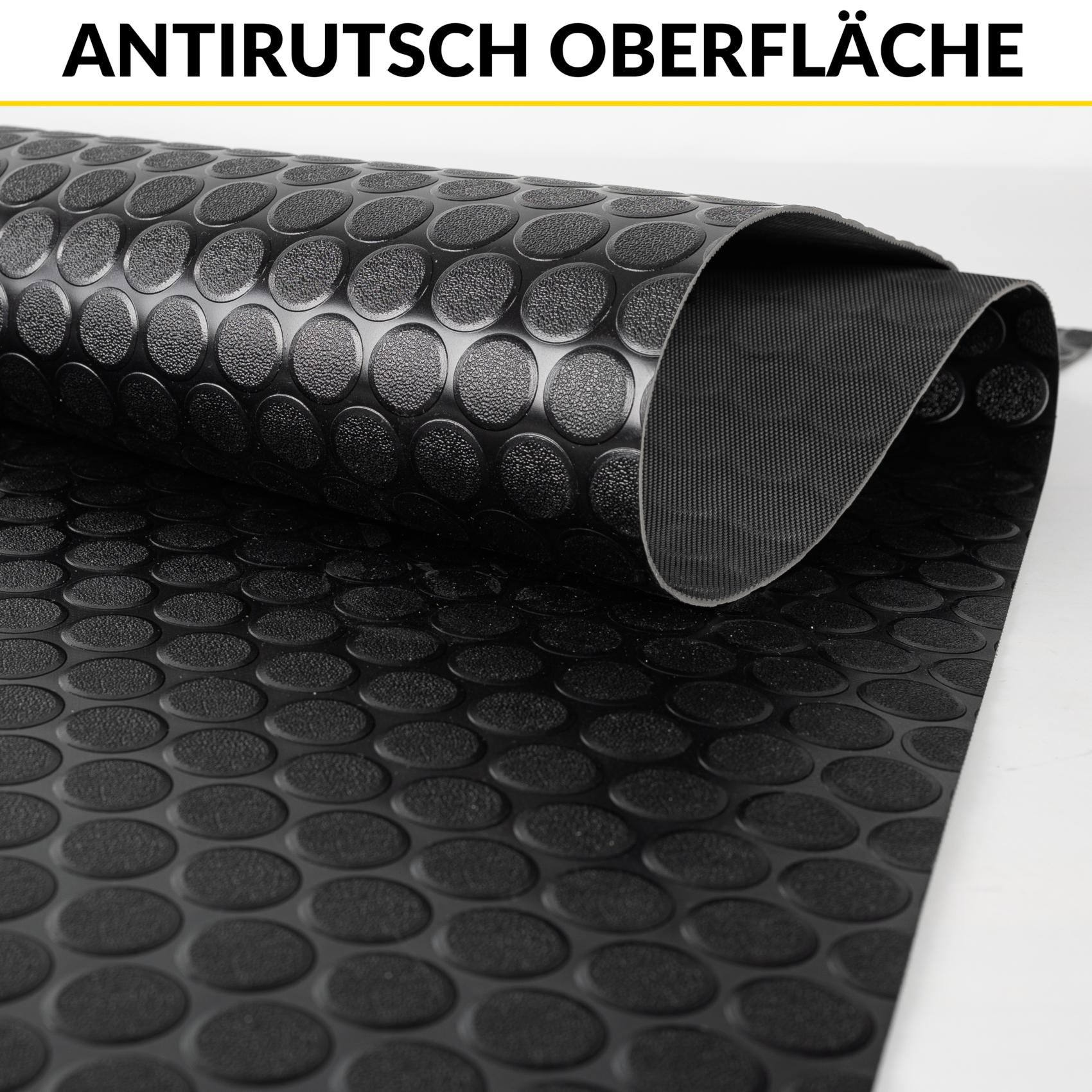 DIO-NOP-SCH_20 PVC Bodenbelag Meterware Antirutschmatte Vinylboden Rollenware Stärke 1,5mm Noppen Schwarz Breite 100cm