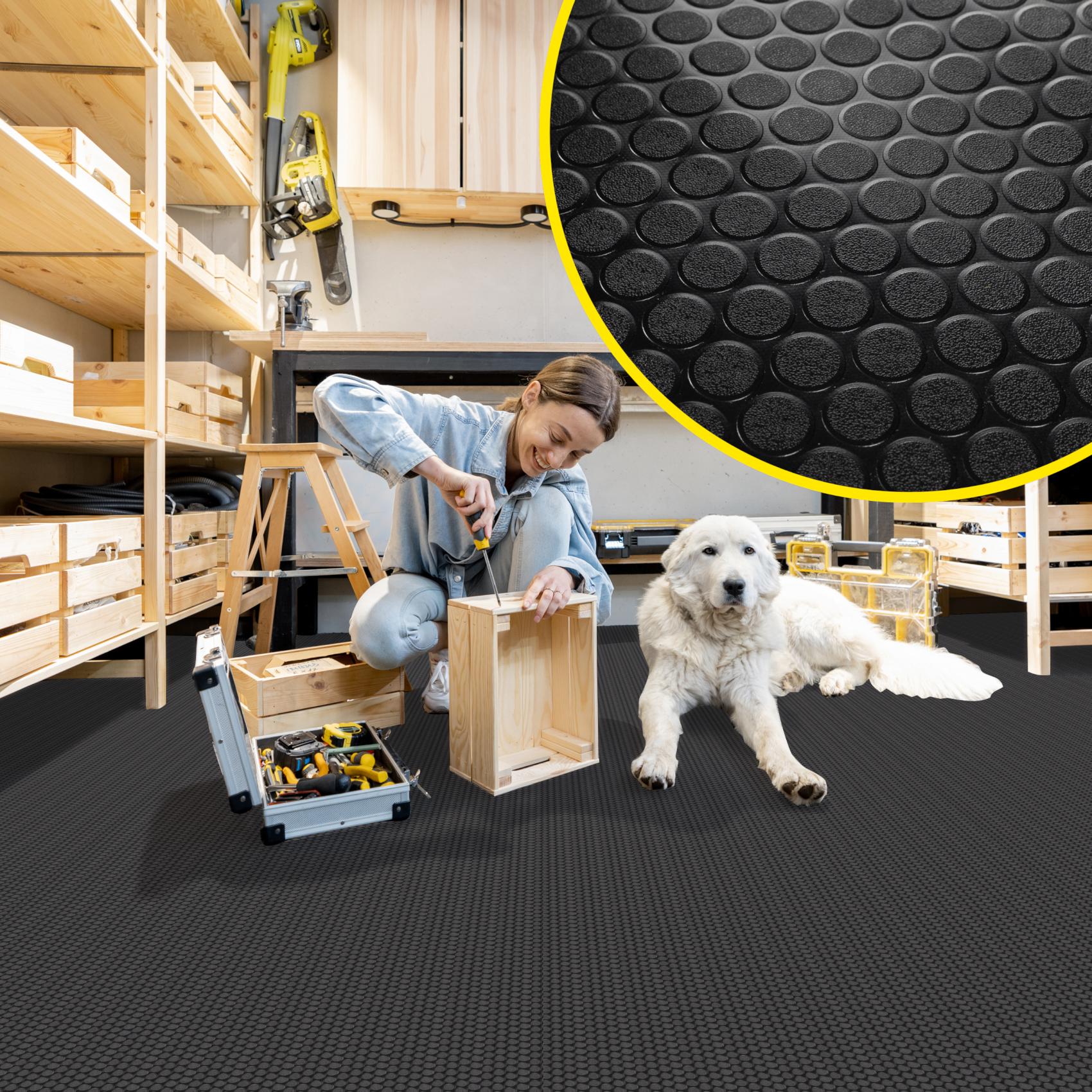 DIO-NOP-SCH_40 PVC Bodenbelag Meterware Antirutschmatte Vinylboden Rollenware Stärke 1,5mm Noppen Schwarz Breite 100cm