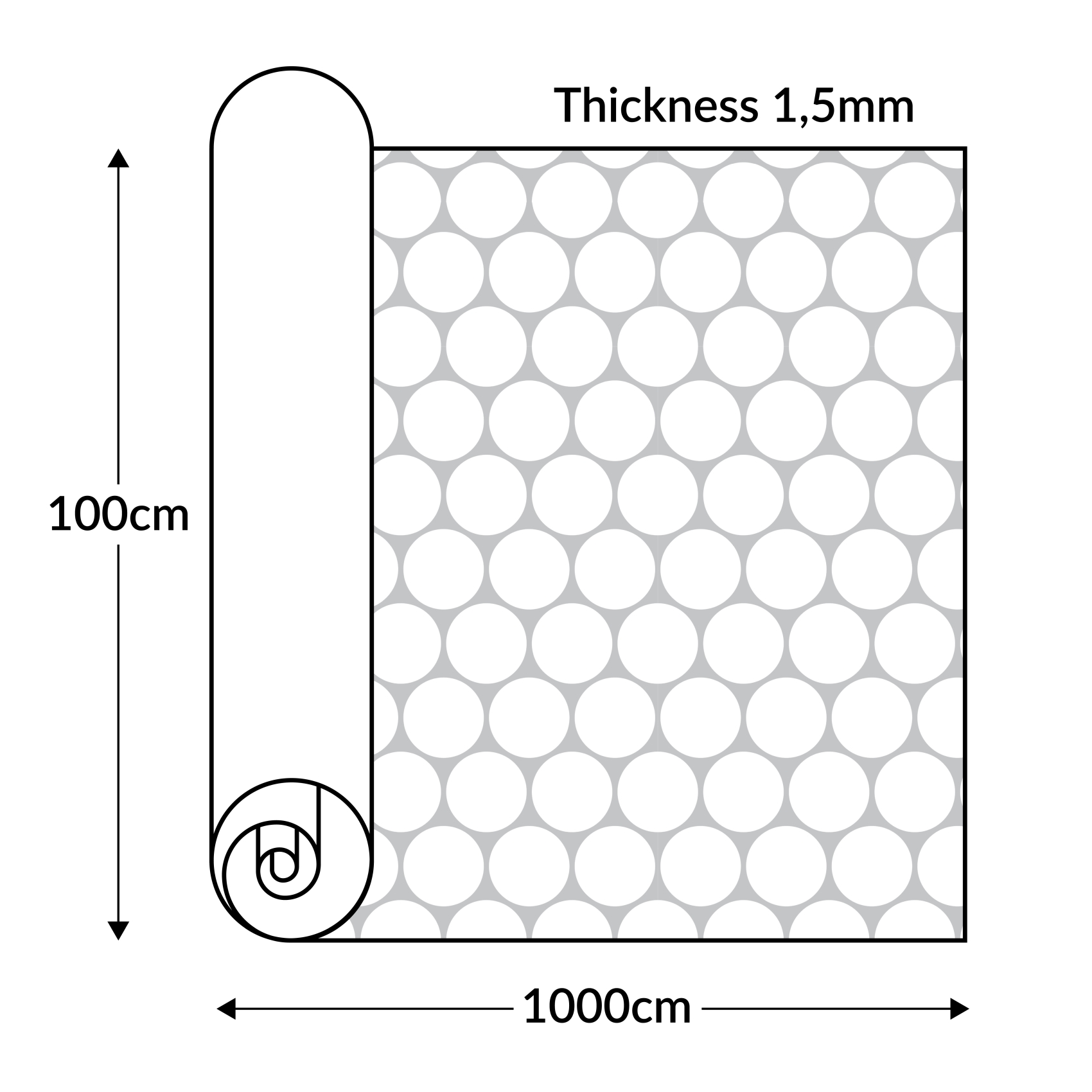 DIO-NOP-size PVC Bodenbelag Meterware Antirutschmatte Vinylboden Rollenware Stärke 1,5mm Noppen Schwarz Breite 100cm