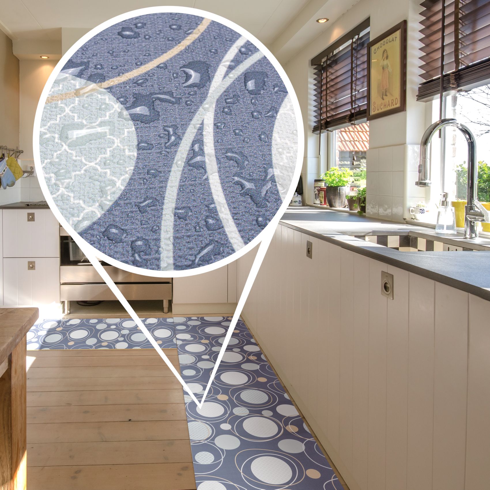 Küchenläufer Küchenteppich Mirza Cerchi Grau Läufer Flur abwaschbar | 48cm Breit