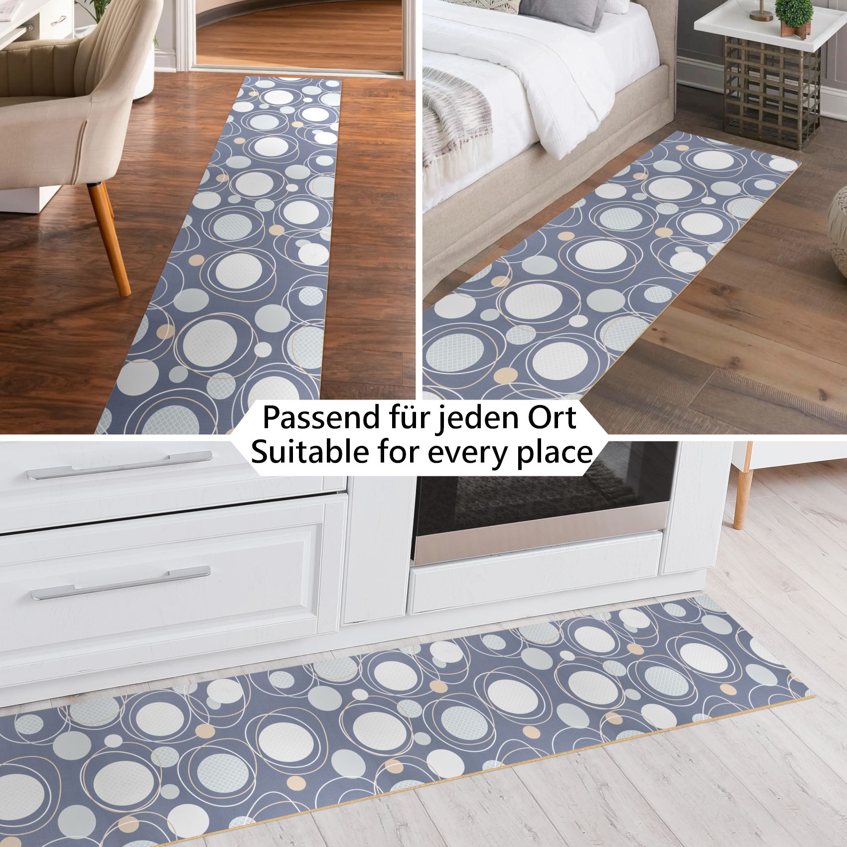Küchenläufer Küchenteppich Mirza Cerchi Grau Läufer Flur abwaschbar | 48cm Breit