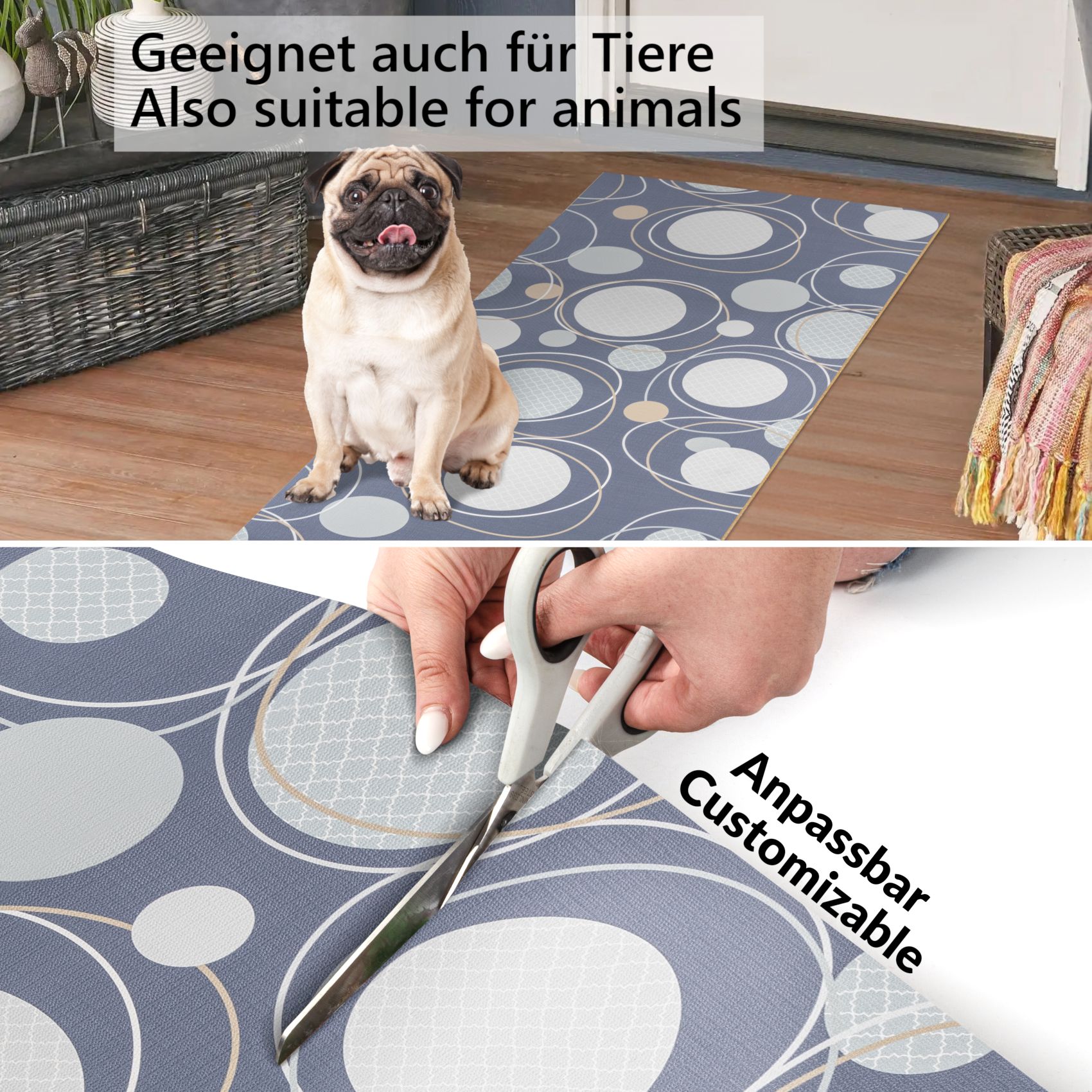 Küchenläufer Küchenteppich Mirza Cerchi Grau Läufer Flur abwaschbar | 48cm Breit