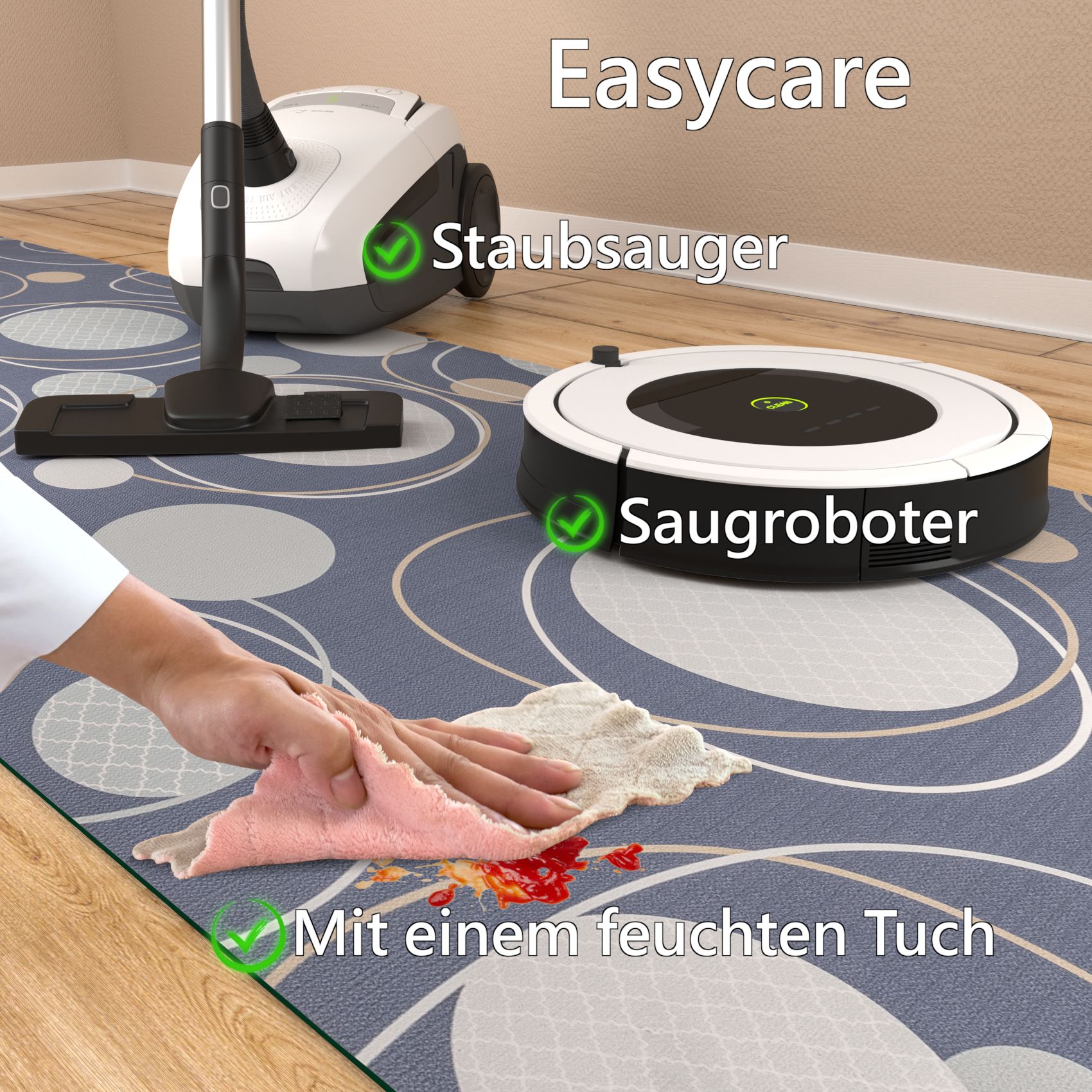 Küchenläufer Küchenteppich Mirza Cerchi Grau Läufer Flur abwaschbar | 48cm Breit