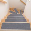 Treppenteppich Stufenmatte Treppenstufen Teppich selbsthaftend Stufenmatte Rechteckig NEMESIS Grau – 50x20cm