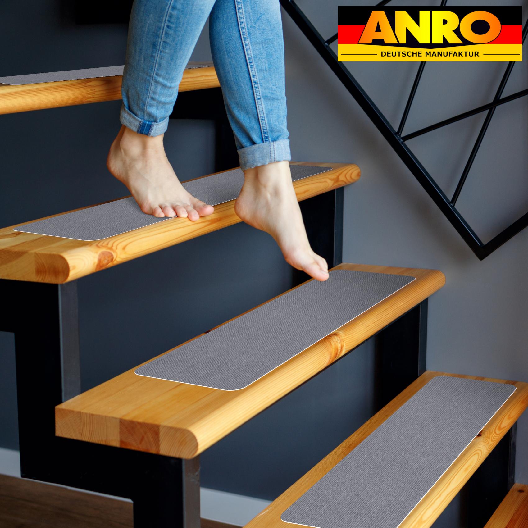 NEMGRAU_50 Treppenteppich Stufenmatte Treppenstufen Teppich selbsthaftend Stufenmatte Rechteckig NEMESIS Grau