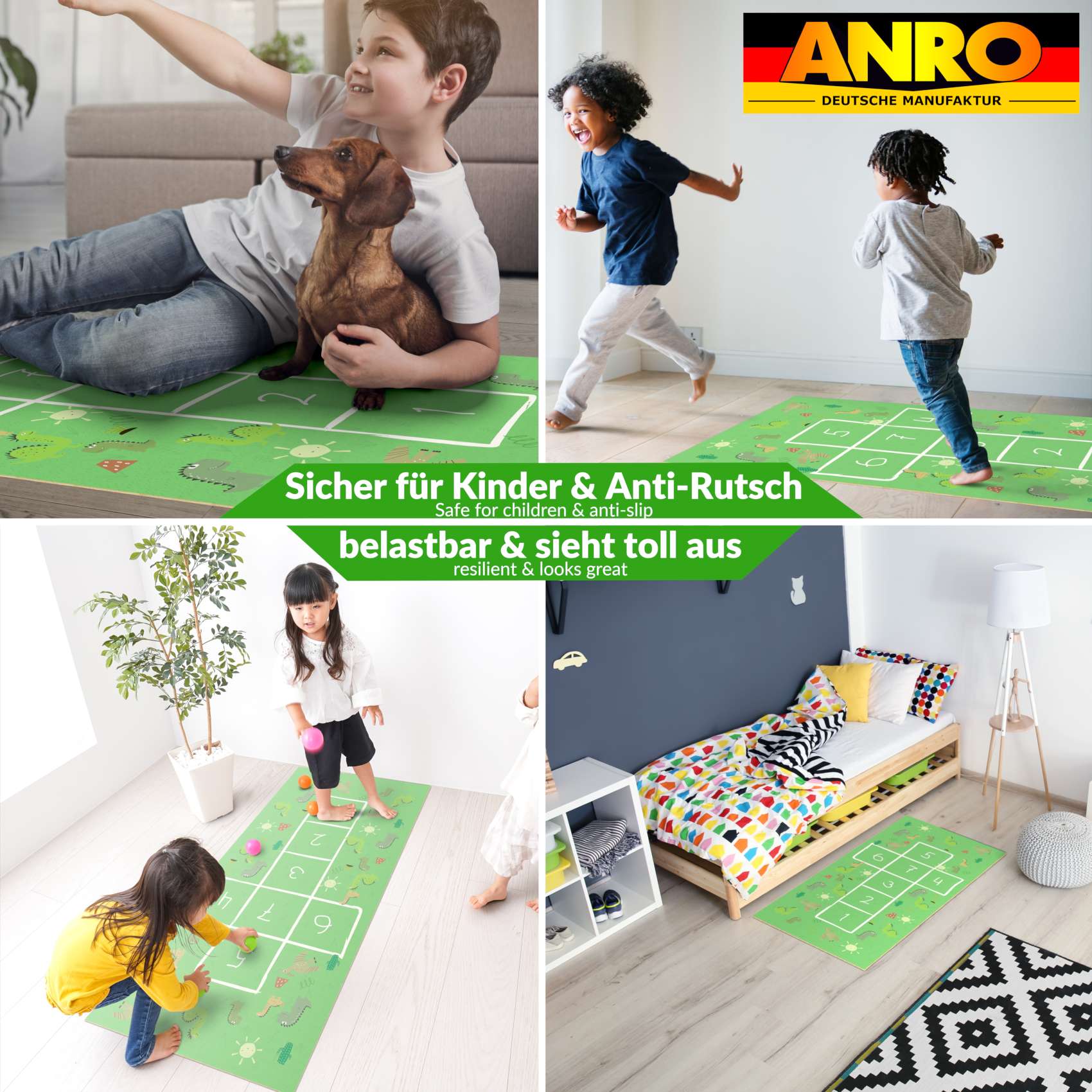 Spielmatte Hüpfspiel Teppich Läufer Hüpfspiel abwaschbar rutschfest Hinkepott 75x161cm