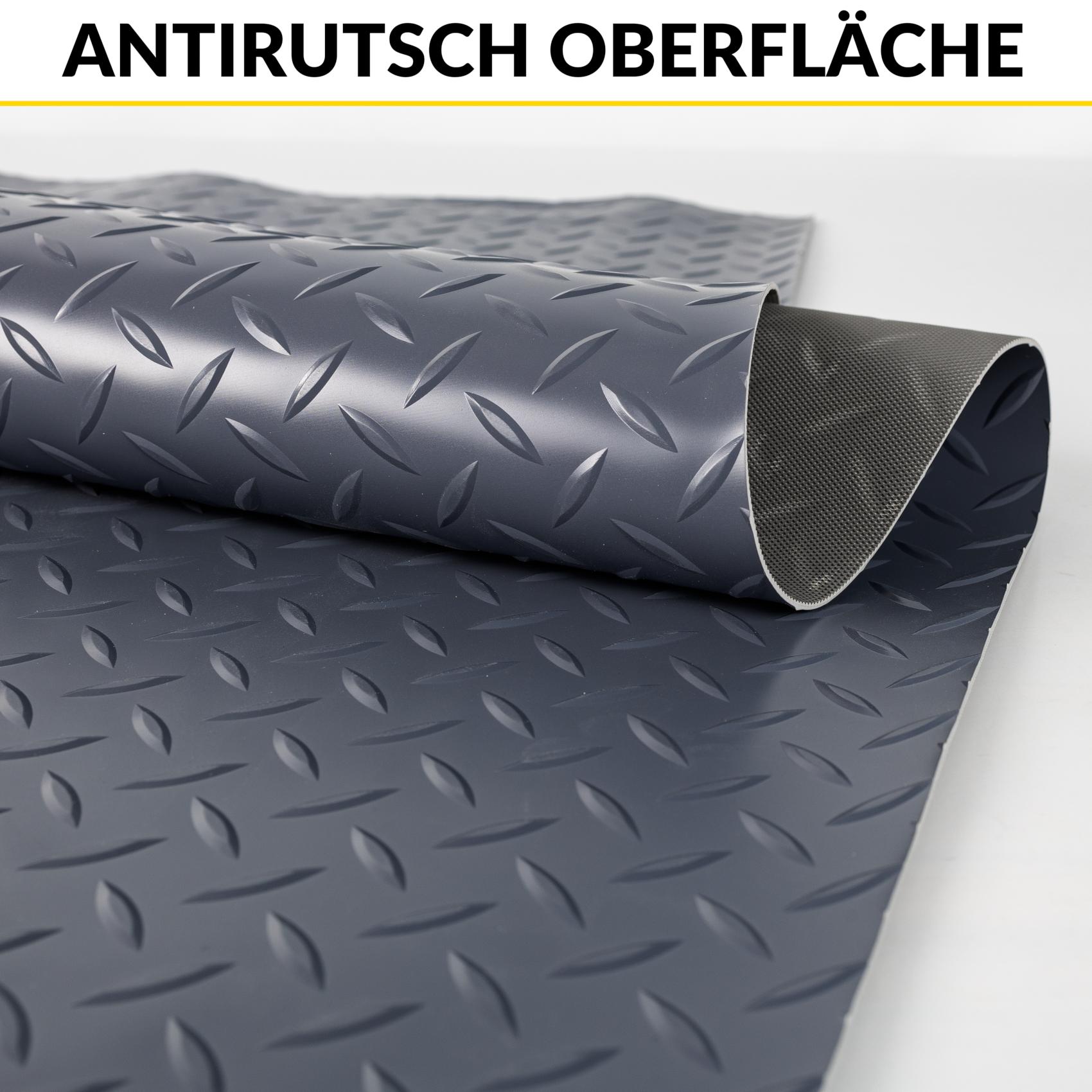 PVC Bodenbelag Meterware Antirutschmatte Vinylboden Rollenware Stärke1,5mm 100cm Breite Tränenblech Anthrazit Breite 100cm