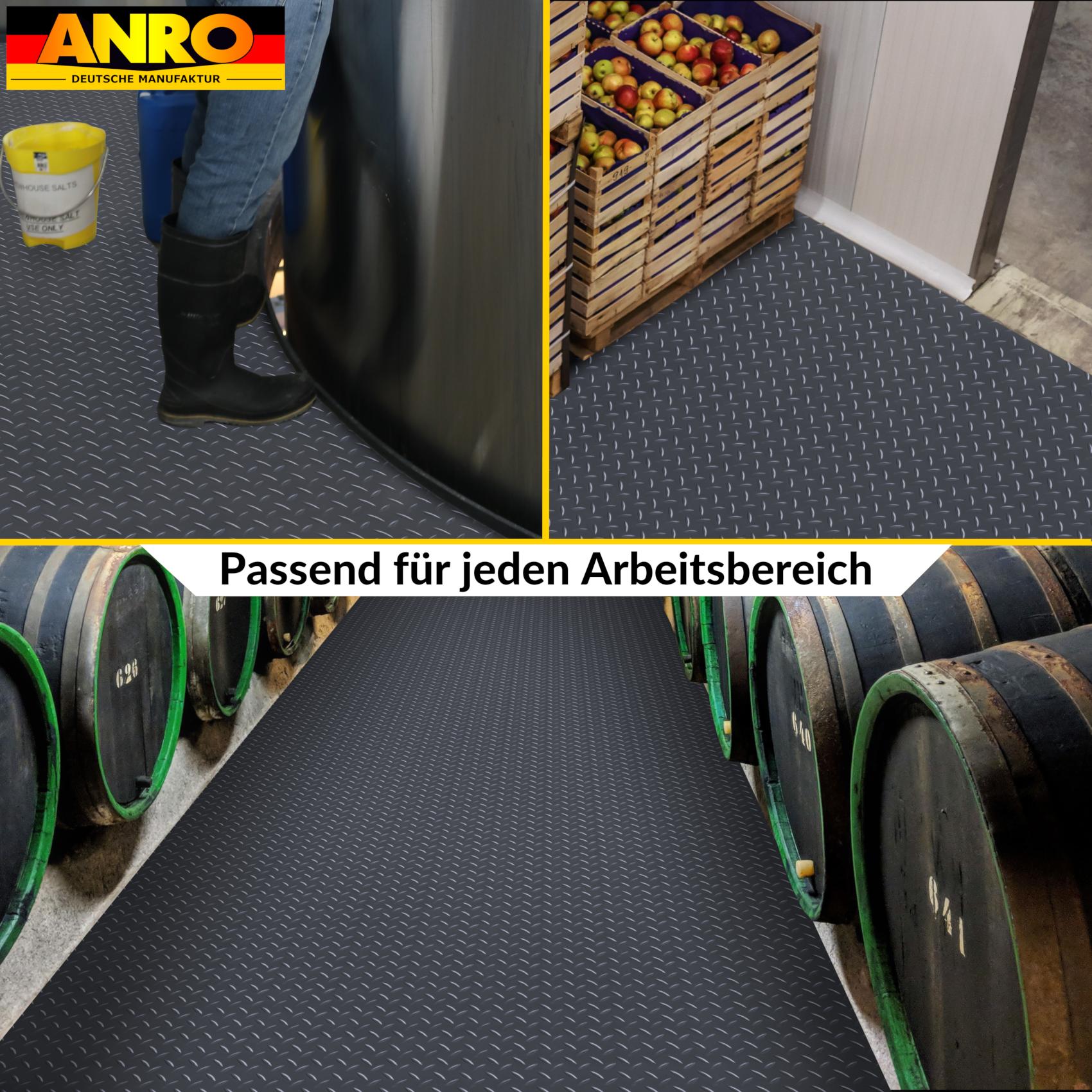 PVC Bodenbelag Meterware Antirutschmatte Vinylboden Rollenware Stärke1,5mm 100cm Breite Tränenblech Anthrazit Breite 100cm