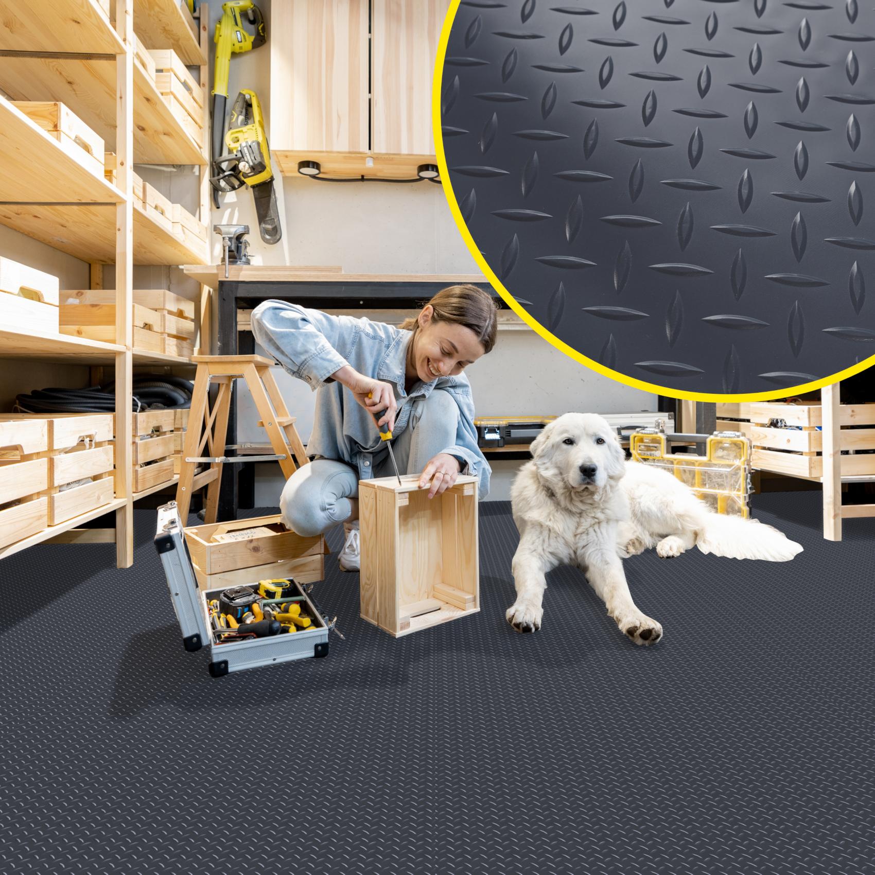 PVC Bodenbelag Meterware Antirutschmatte Vinylboden Rollenware Stärke1,5mm 100cm Breite Tränenblech Anthrazit Breite 100cm