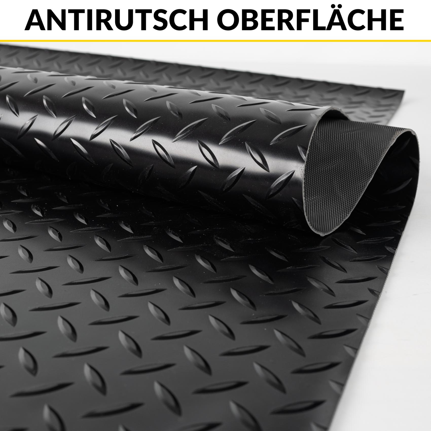 DIO-BLE-SCH_20 PVC Bodenbelag Meterware Antirutschmatte Vinylboden Rollenware Stärke1,5mm 100cm Breite Tränenblech Schwarz Breite 100cm