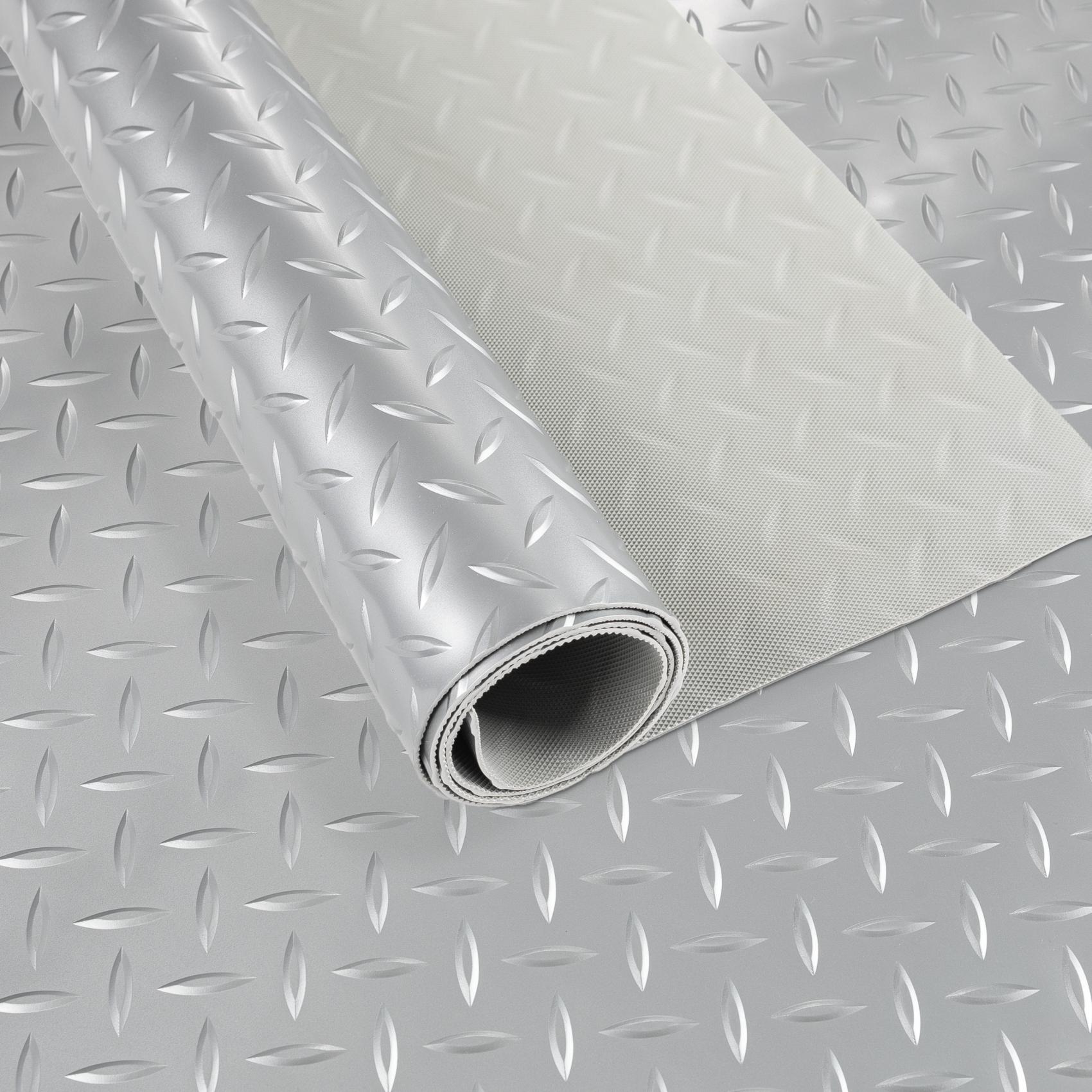 PVC Bodenbelag Meterware Antirutschmatte Vinylboden Rollenware Stärke1,5mm 100cm Breite Tränenblech Silber Breite 100cm