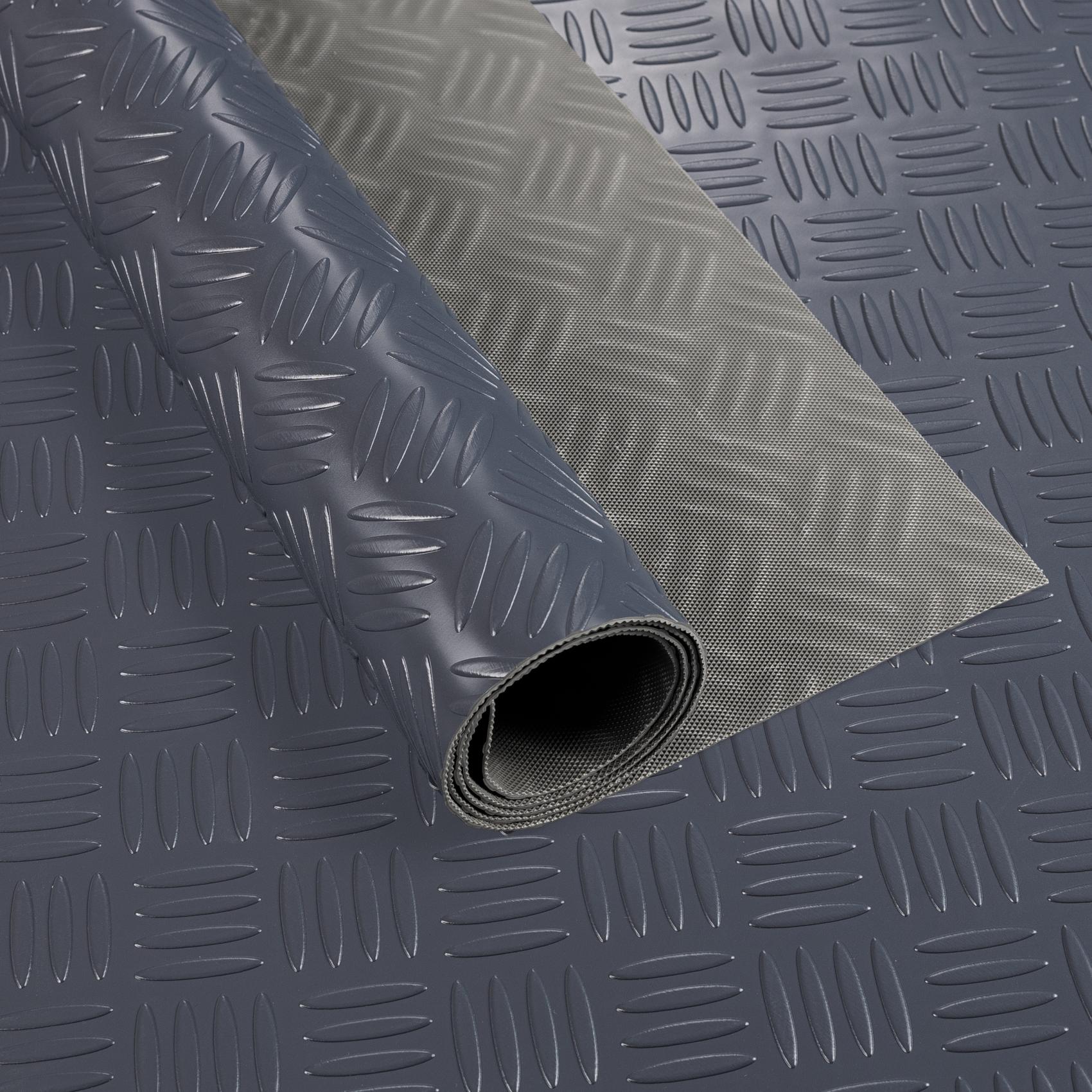 PVC Bodenbelag Meterware Antirutschmatte Vinylboden Rollenware Stärke 1,5mm Riffelblech Anthrazit Breite 100cm 100x100cm