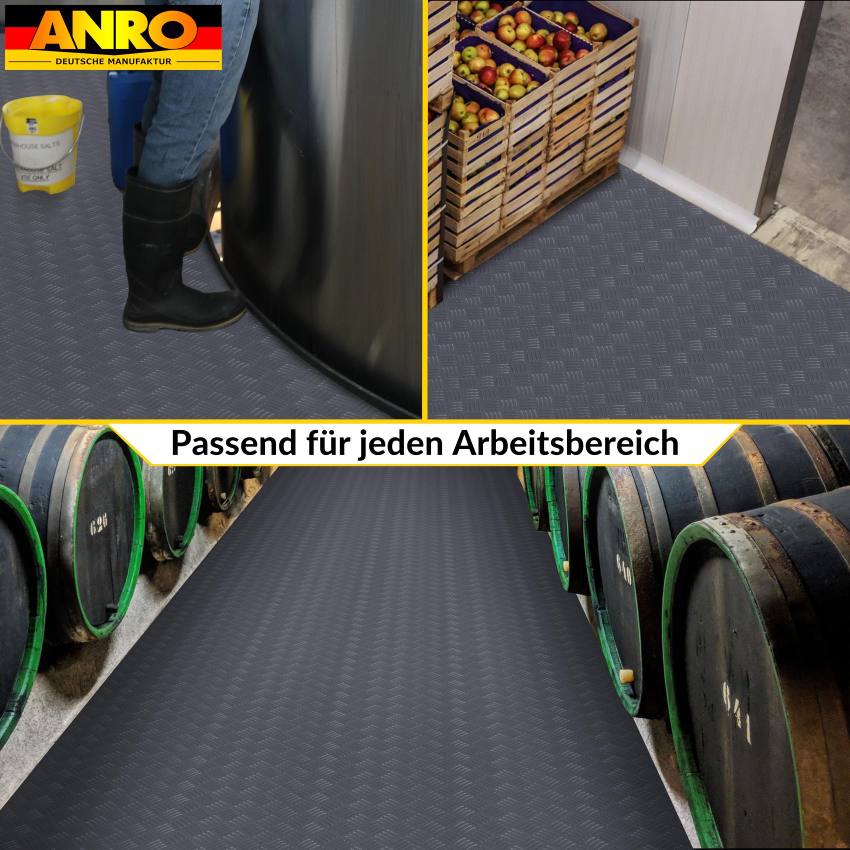 DIO-CHK-ANT_30 PVC Bodenbelag Meterware Antirutschmatte Vinylboden Rollenware Stärke 1,5mm Riffelblech Anthrazit Breite 100cm