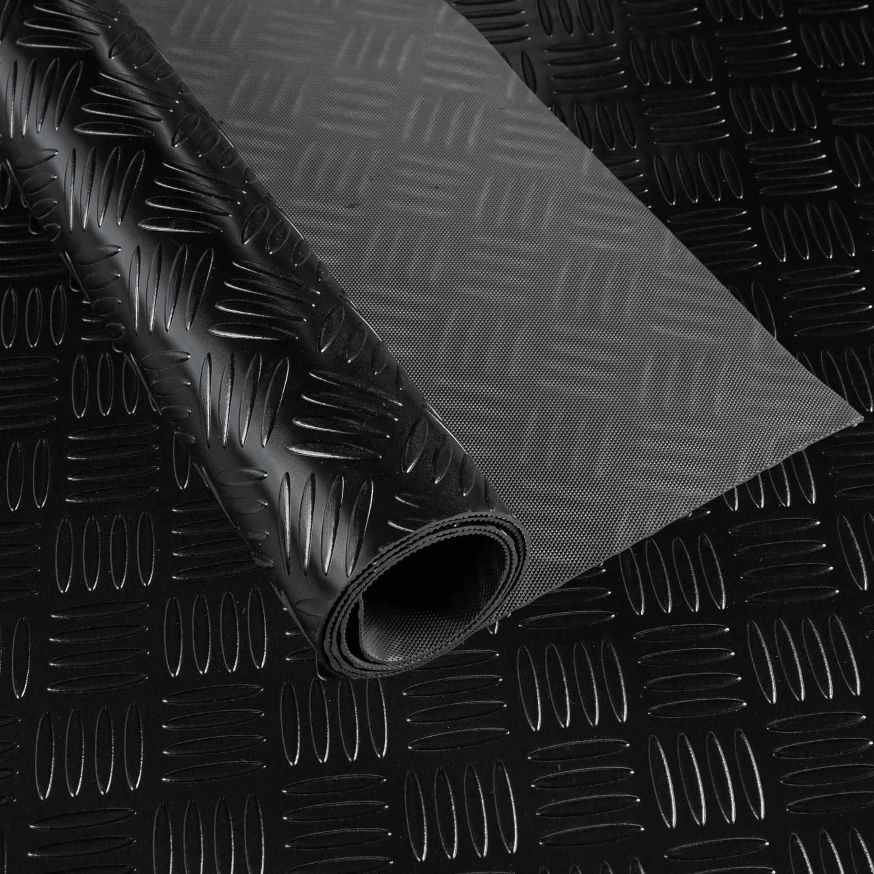 PVC Bodenbelag Meterware Antirutschmatte Vinylboden Rollenware Stärke 1,5mm Riffelblech Schwarz Breite 100cm