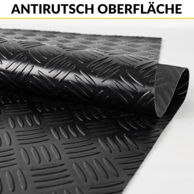 PVC Bodenbelag Meterware Antirutschmatte Vinylboden Rollenware Stärke 1,5mm Riffelblech Schwarz Breite 100cm