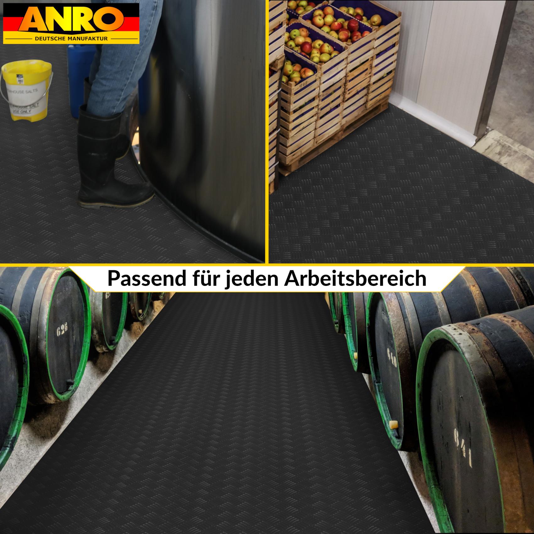 PVC Bodenbelag Meterware Antirutschmatte Vinylboden Rollenware Stärke 1,5mm Riffelblech Schwarz Breite 100cm