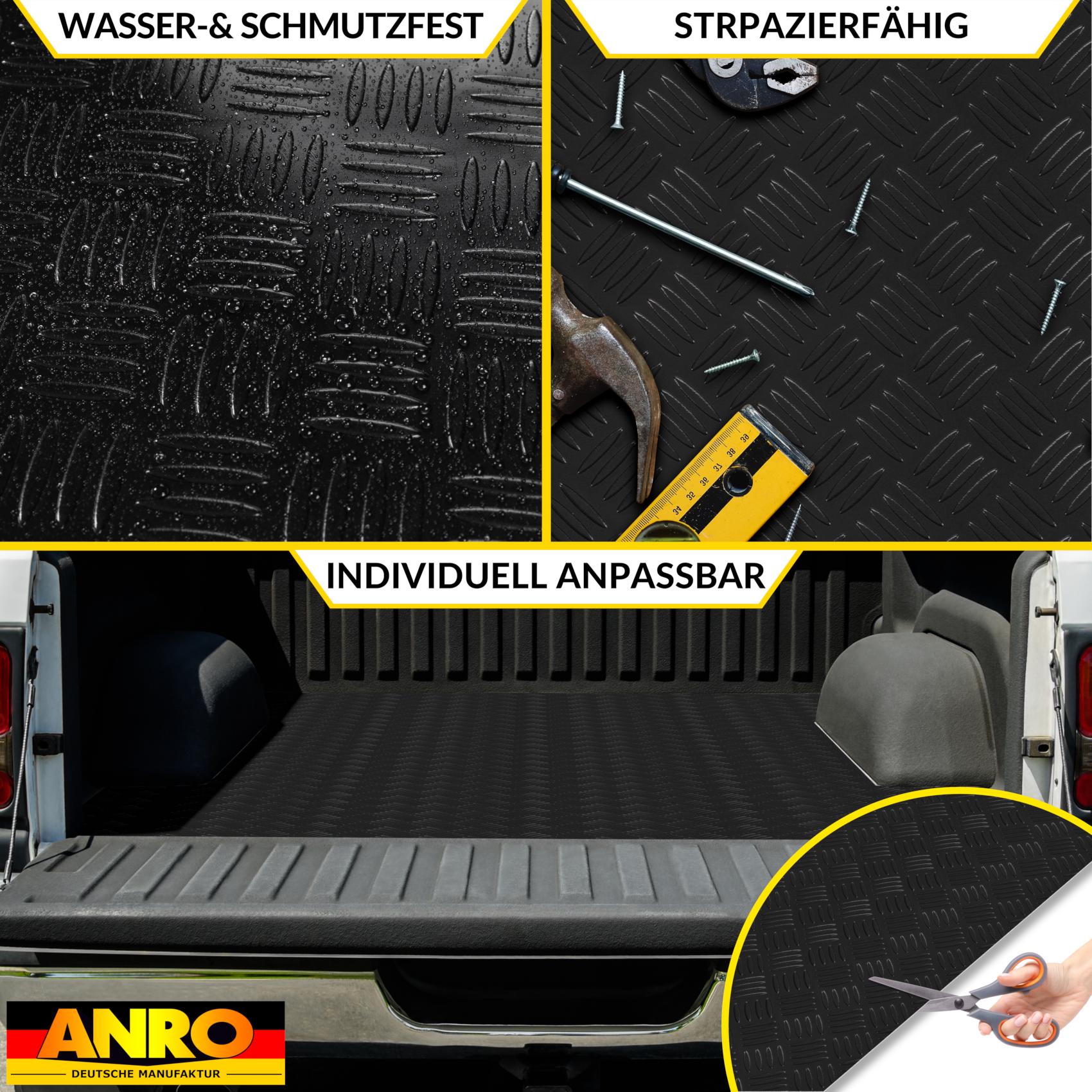 PVC Bodenbelag Meterware Antirutschmatte Vinylboden Rollenware Stärke 1,5mm Riffelblech Schwarz Breite 100cm