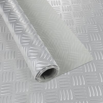 PVC Bodenbelag Meterware Antirutschmatte Vinylboden Rollenware Stärke 1,5mm Riffelblech Silber Breite 100cm