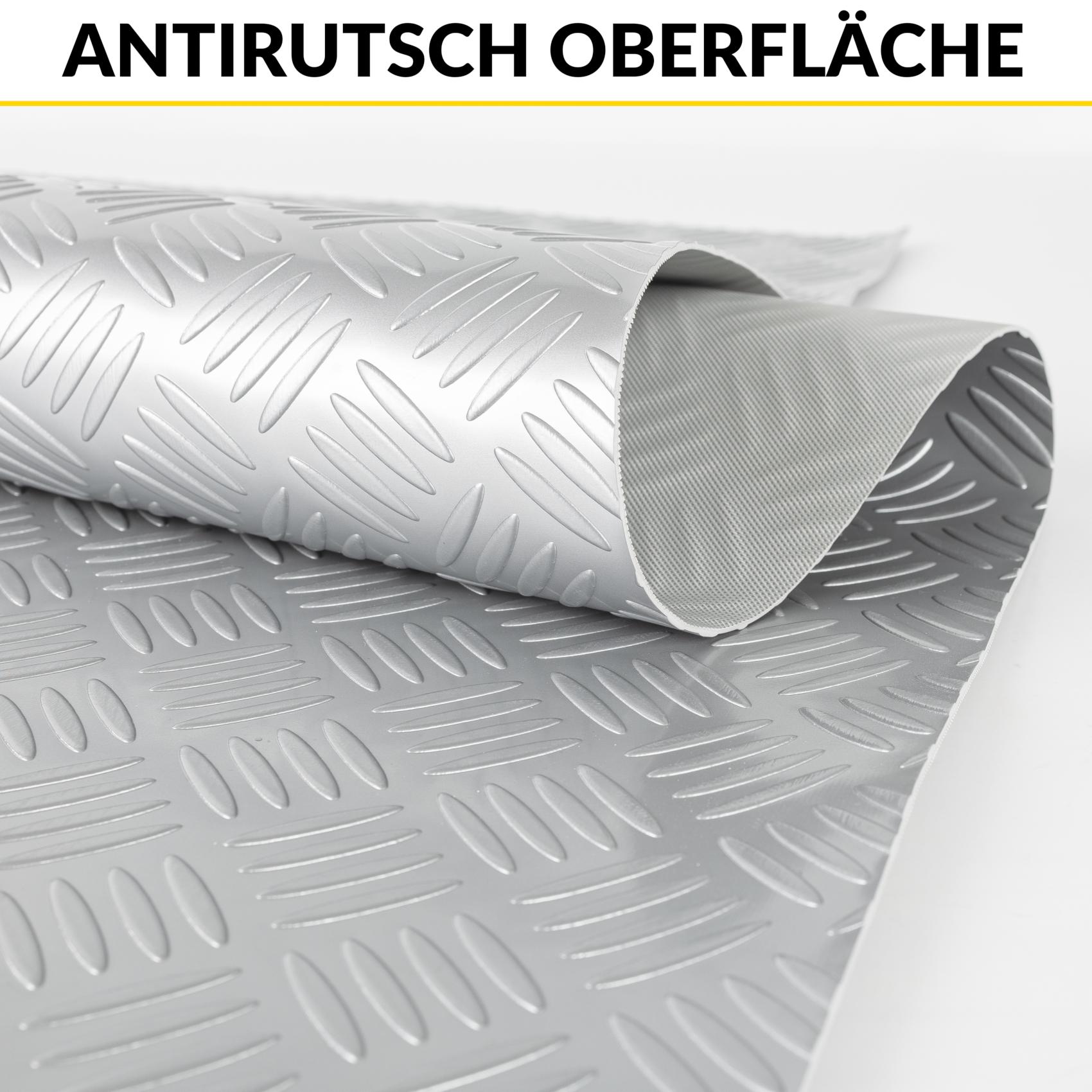 DIO-CHK-SIL_20 PVC Bodenbelag Meterware Antirutschmatte Vinylboden Rollenware Stärke 1,5mm Riffelblech Silber Breite 100cm