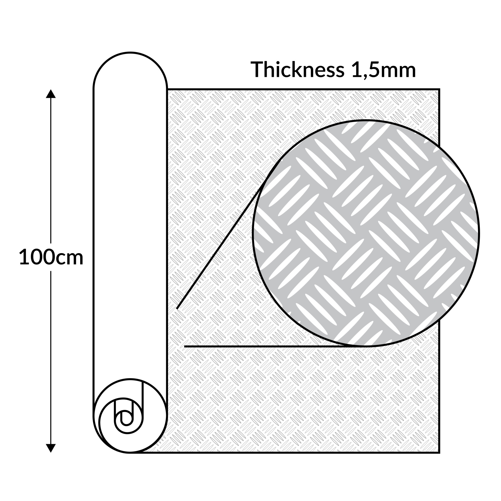 DIO-CHK-size PVC Bodenbelag Meterware Antirutschmatte Vinylboden Rollenware Stärke 1,5mm Riffelblech Anthrazit Breite 100cm
