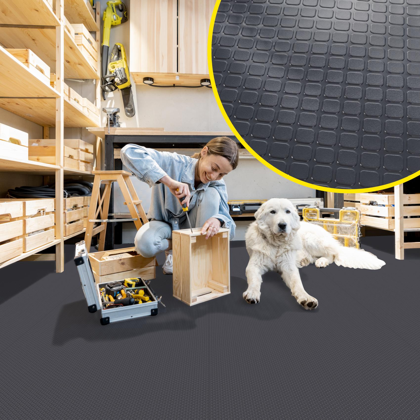 DIO-KAR-ANT_40 PVC Bodenbelag Meterware Dionis Antirutschmatte Vinylboden Rollenware Stärke 1,5mm Karo Anthrazit Breite 100cm