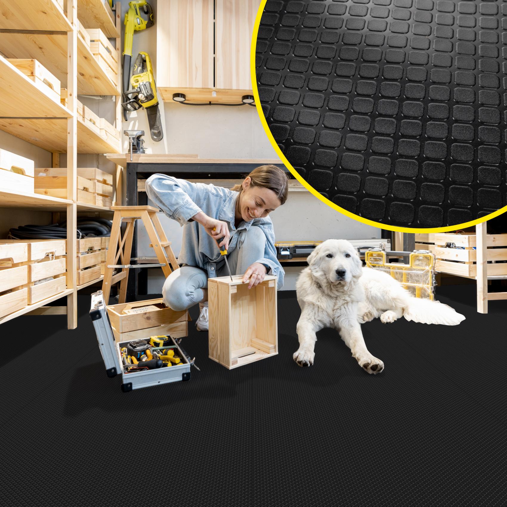 PVC Bodenbelag Meterware Antirutschmatte Dionis Vinylboden Rollenware Stärke 1,5mm Karo Schwarz Breite 100cm